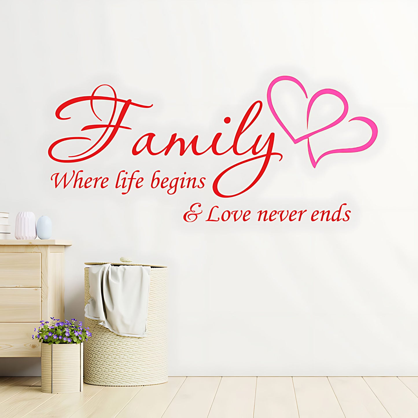 Family Hearts Wall Sticker  Inspirational and Loving Quote decor