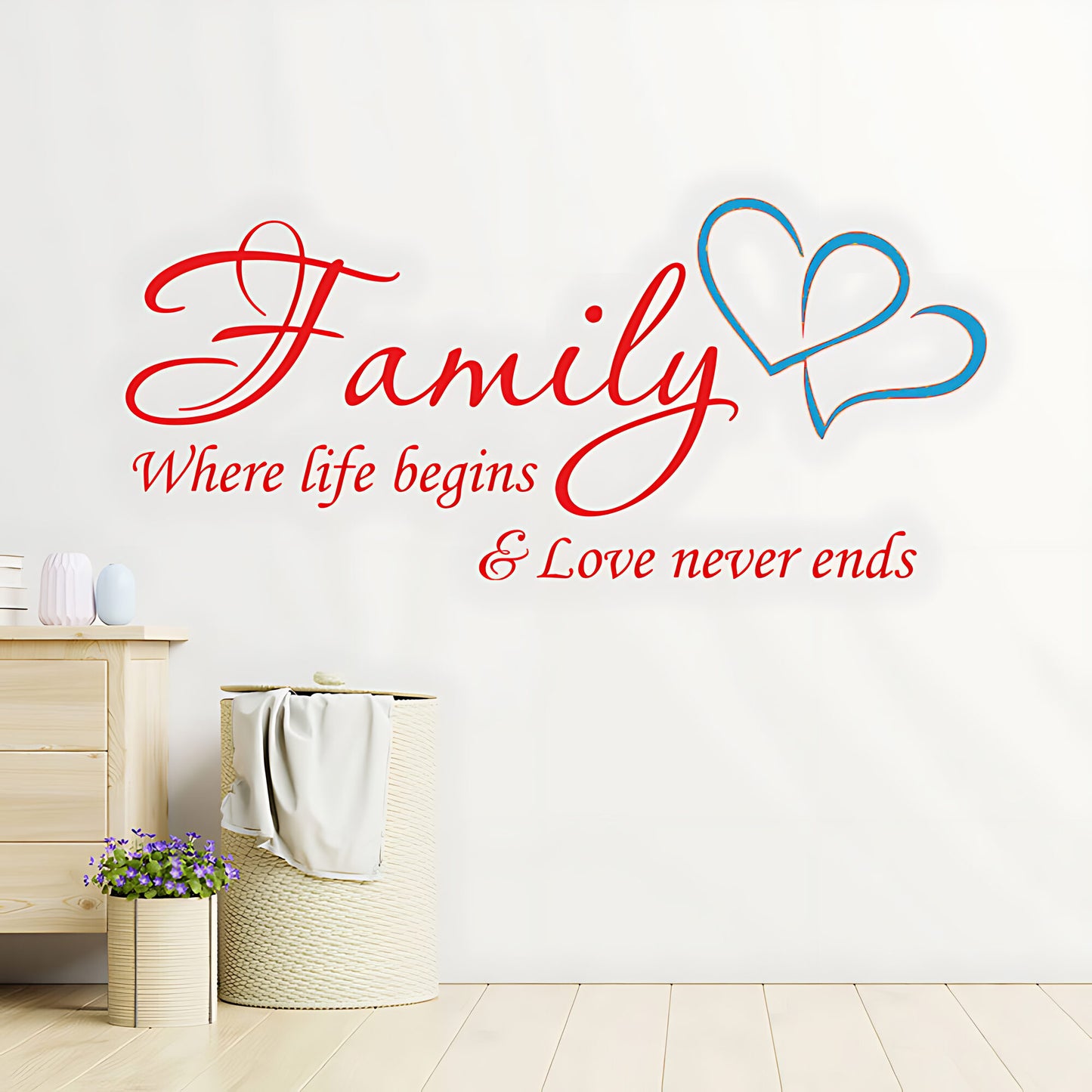 Family Hearts Wall Sticker  Inspirational and Loving Quote decor
