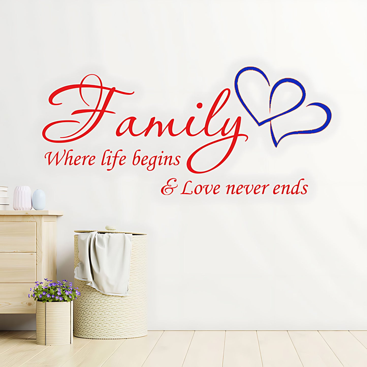 Family Hearts Wall Sticker  Inspirational and Loving Quote decor