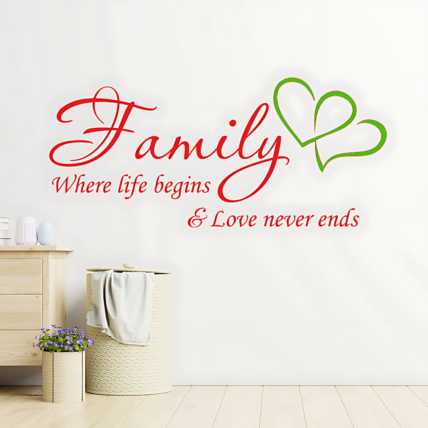Family Hearts Wall Sticker  Inspirational and Loving Quote decor