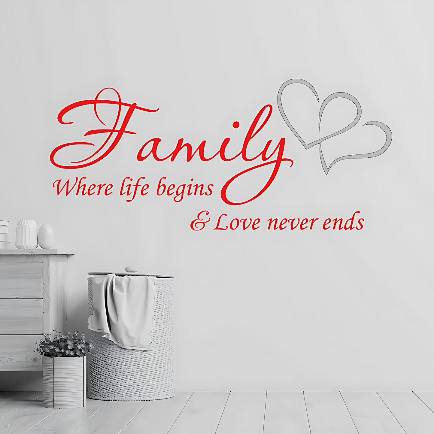 Family Hearts Wall Sticker  Inspirational and Loving Quote decor