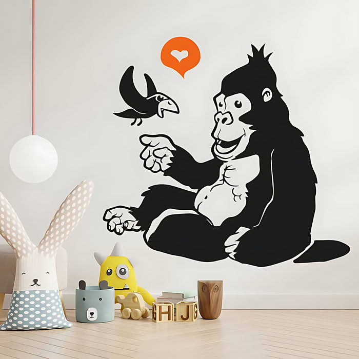 Gorilla with bird - Cute Wall Sticker