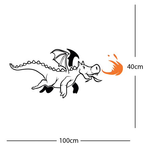Dragon with Flames Wall Sticker – Fantasy Kids Bedroom Decal