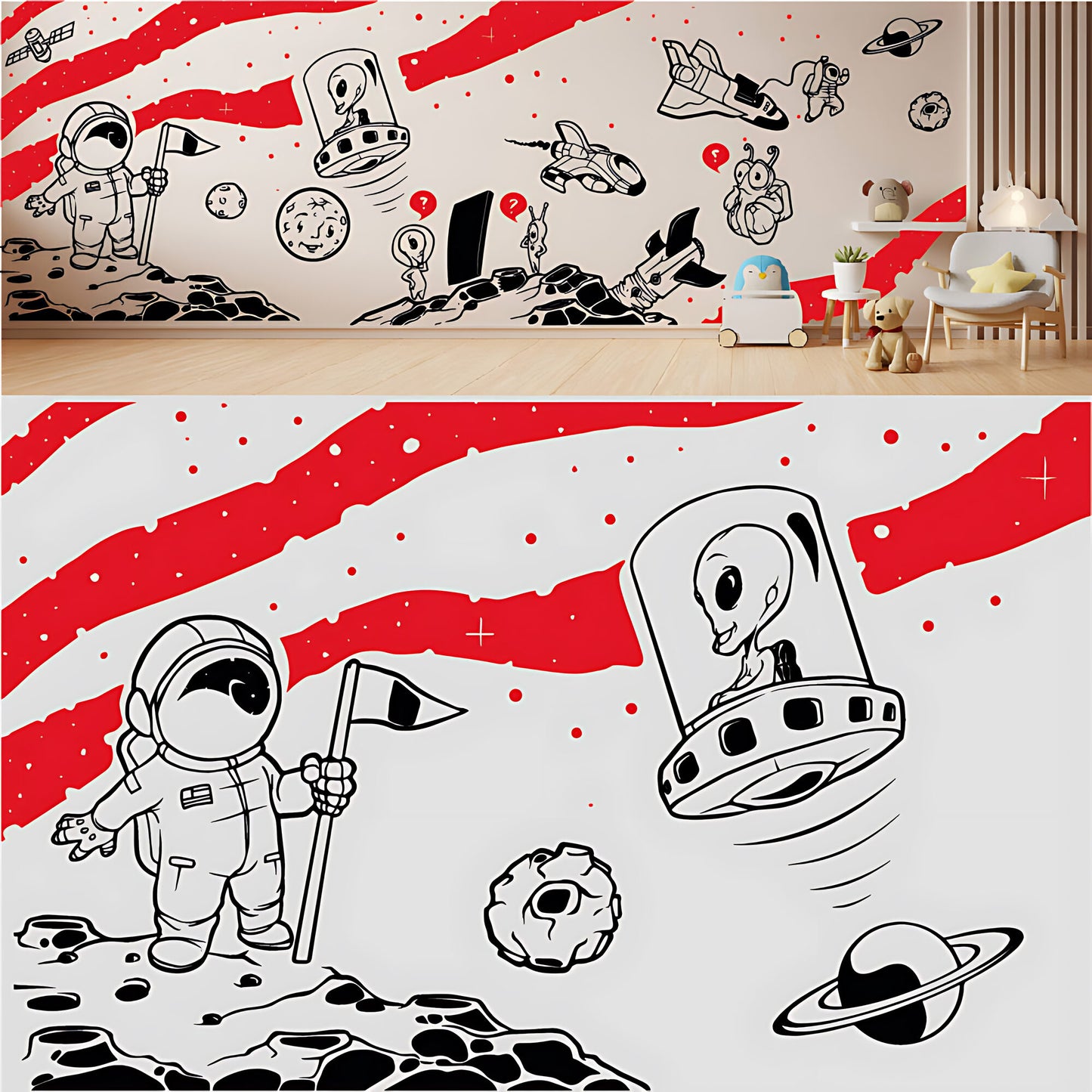 In Outer Space Complete Wall Mural – Kids Bedroom Vinyl Sticker Set