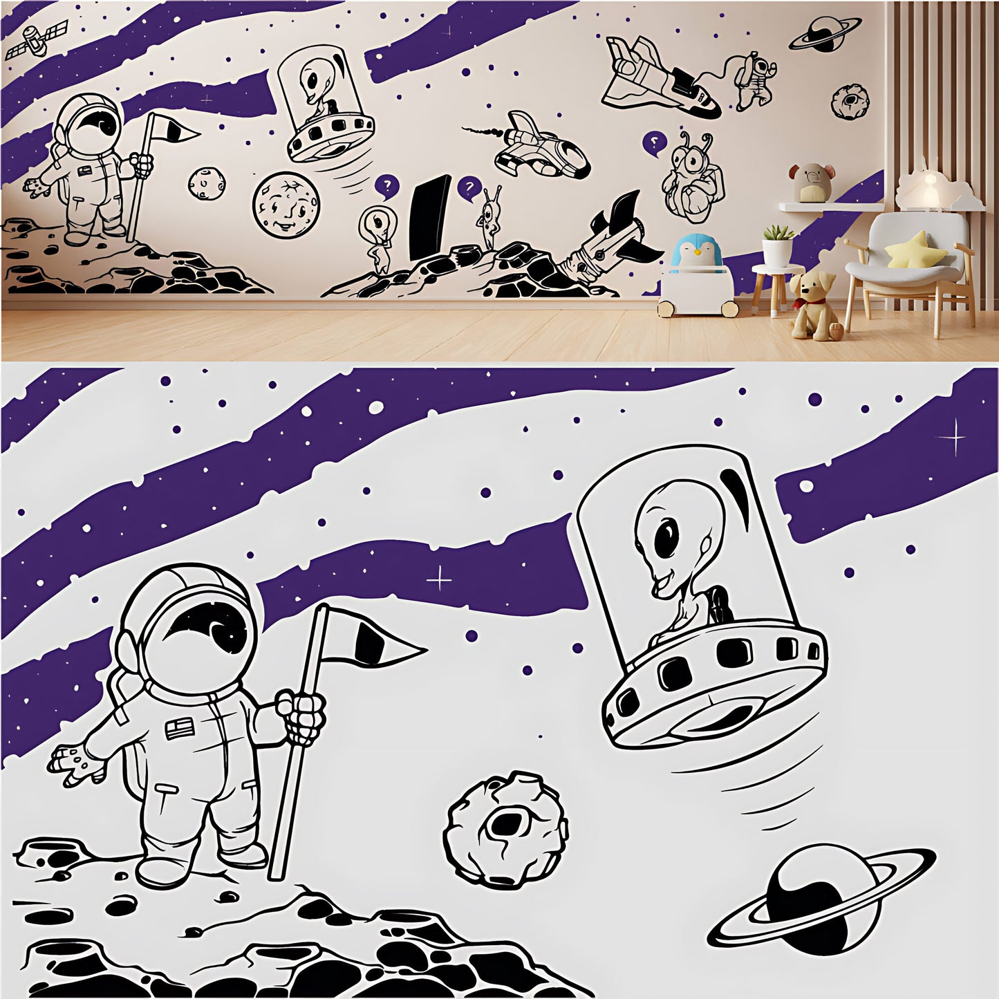 In Outer Space Complete Wall Mural – Kids Bedroom Vinyl Sticker Set