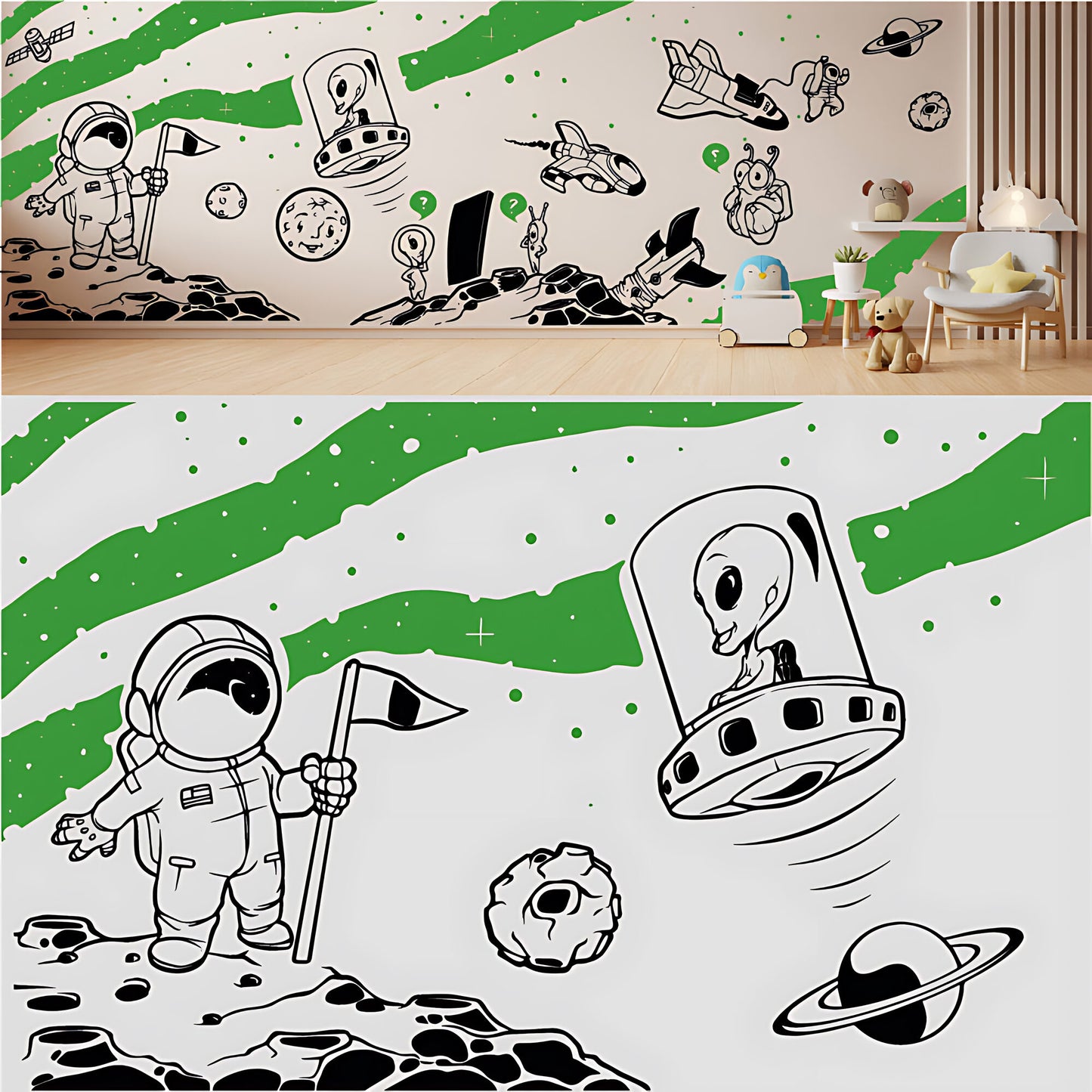 In Outer Space Complete Wall Mural – Kids Bedroom Vinyl Sticker Set