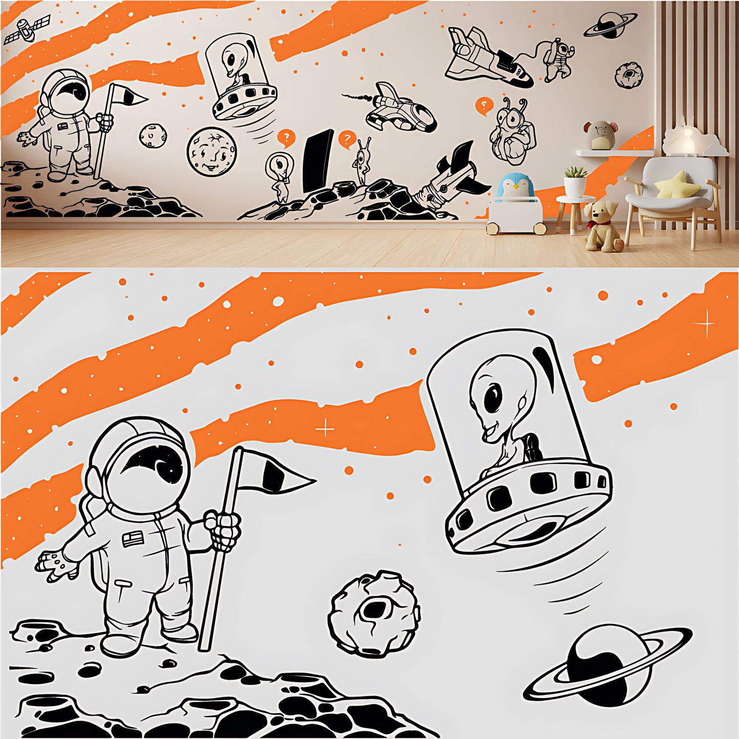 In Outer Space Complete Wall Mural – Kids Bedroom Vinyl Sticker Set