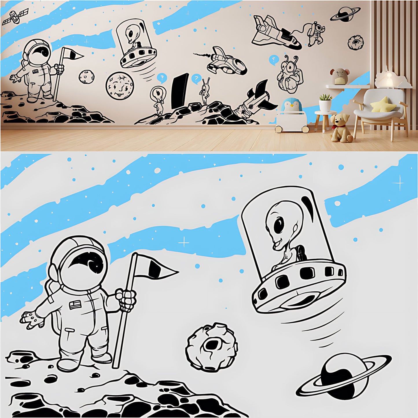 In Outer Space Complete Wall Mural – Kids Bedroom Vinyl Sticker Set