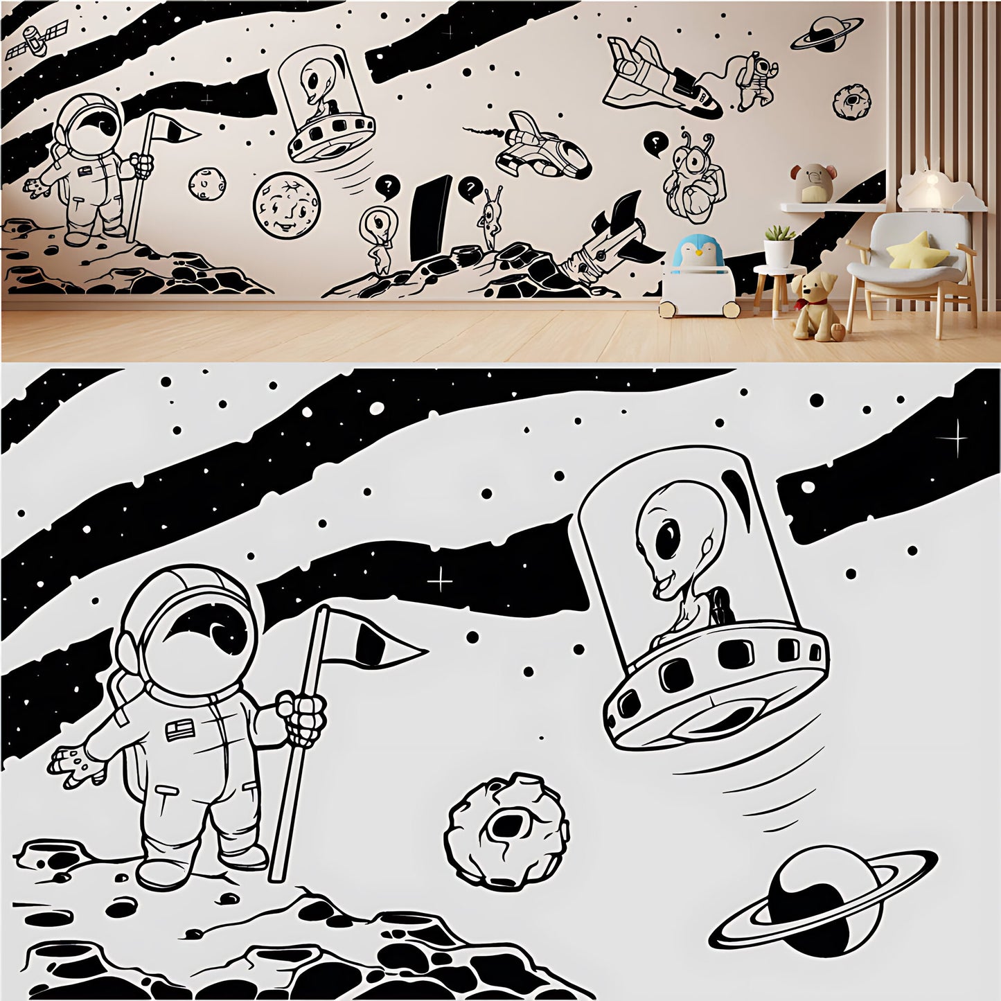 In Outer Space Complete Wall Mural – Kids Bedroom Vinyl Sticker Set