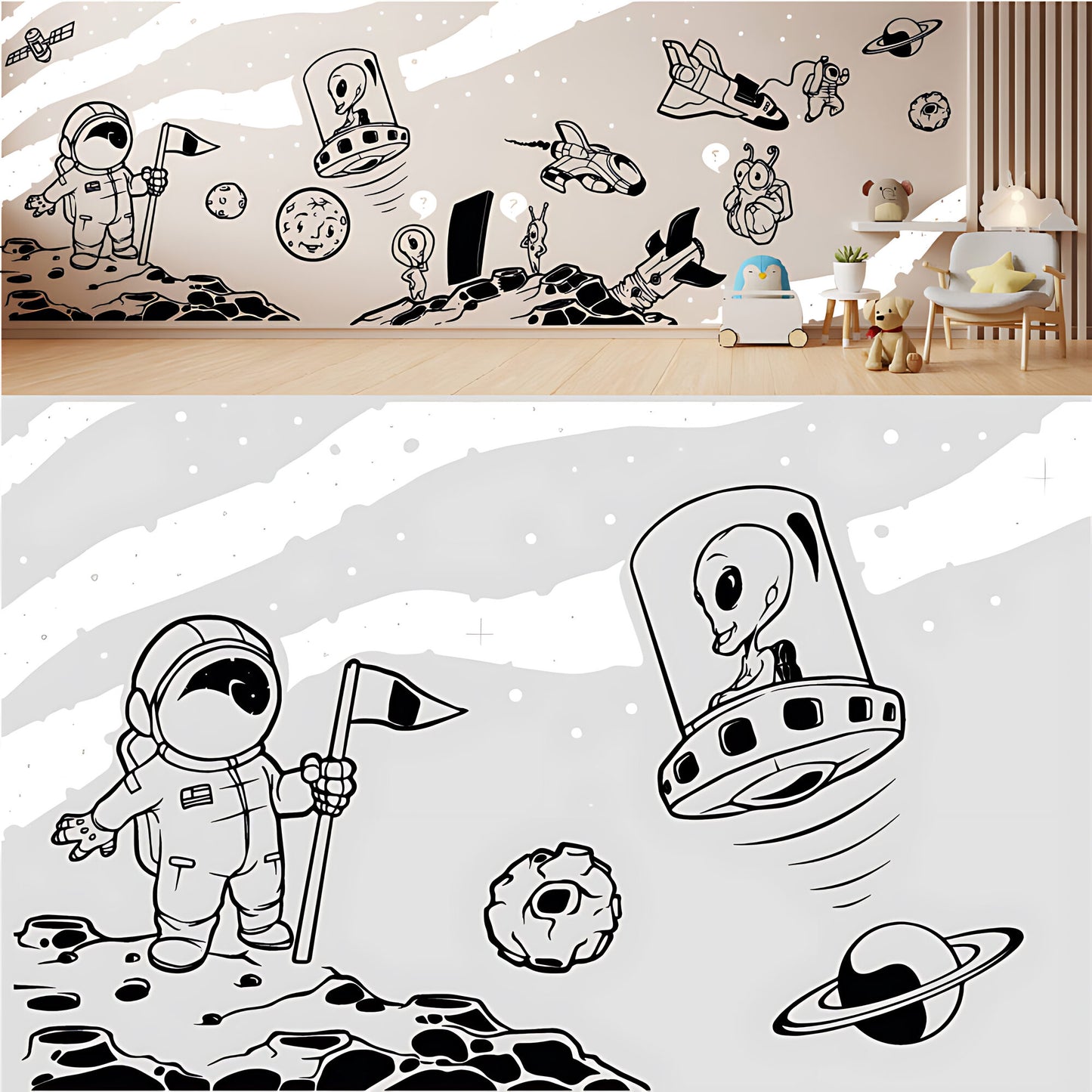 In Outer Space Complete Wall Mural – Kids Bedroom Vinyl Sticker Set