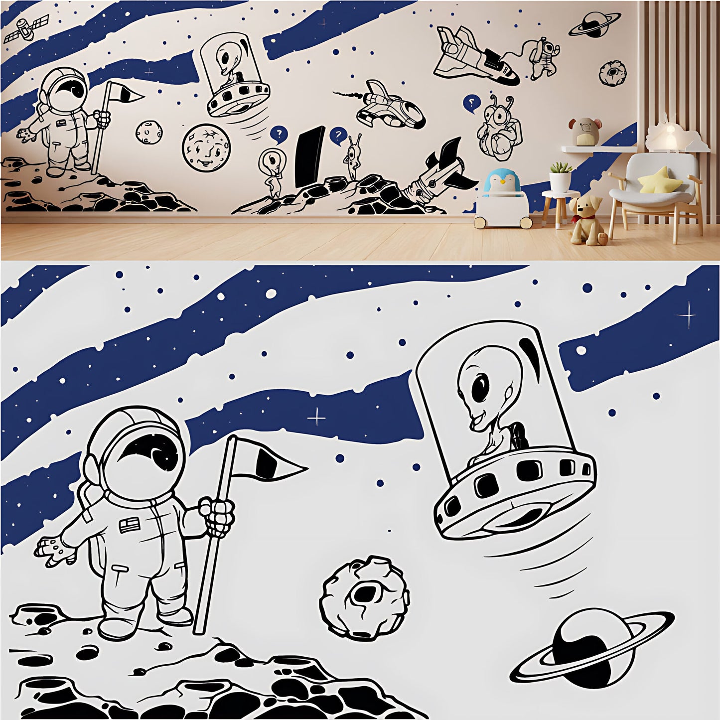 In Outer Space Complete Wall Mural – Kids Bedroom Vinyl Sticker Set
