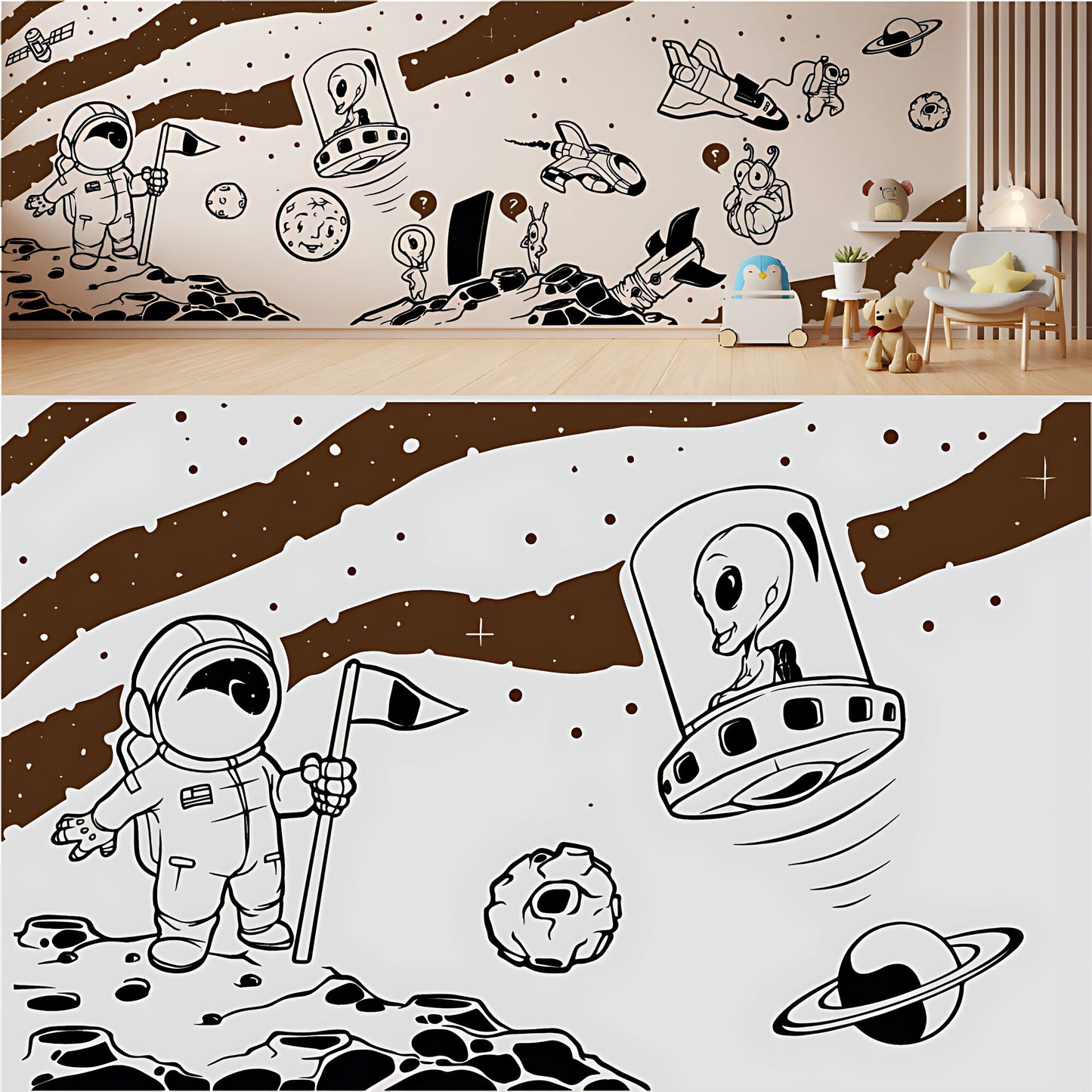 In Outer Space Complete Wall Mural – Kids Bedroom Vinyl Sticker Set