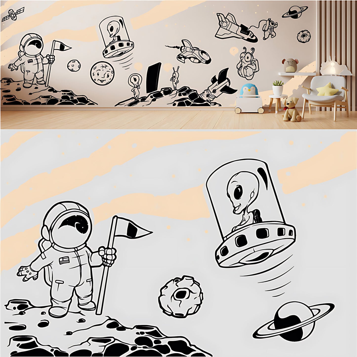 In Outer Space Complete Wall Mural – Kids Bedroom Vinyl Sticker Set