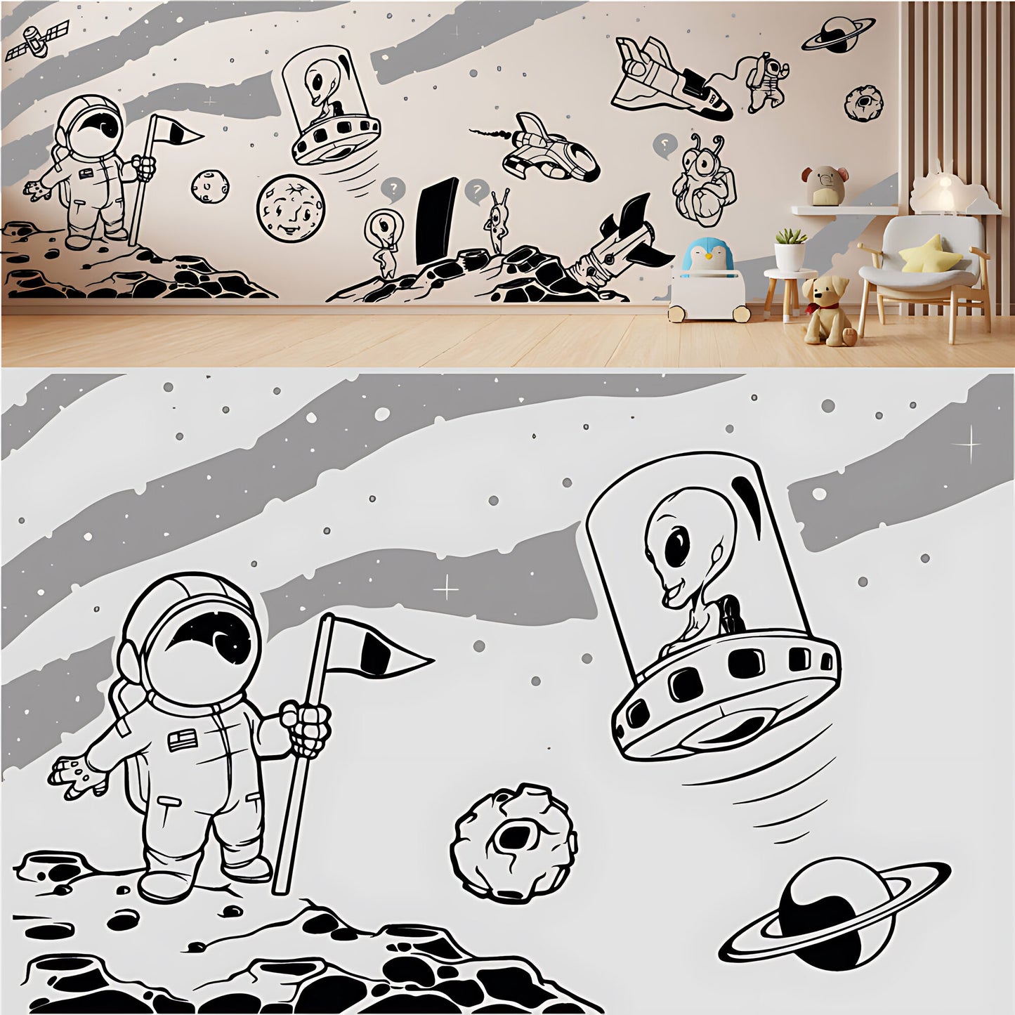 In Outer Space Complete Wall Mural – Kids Bedroom Vinyl Sticker Set