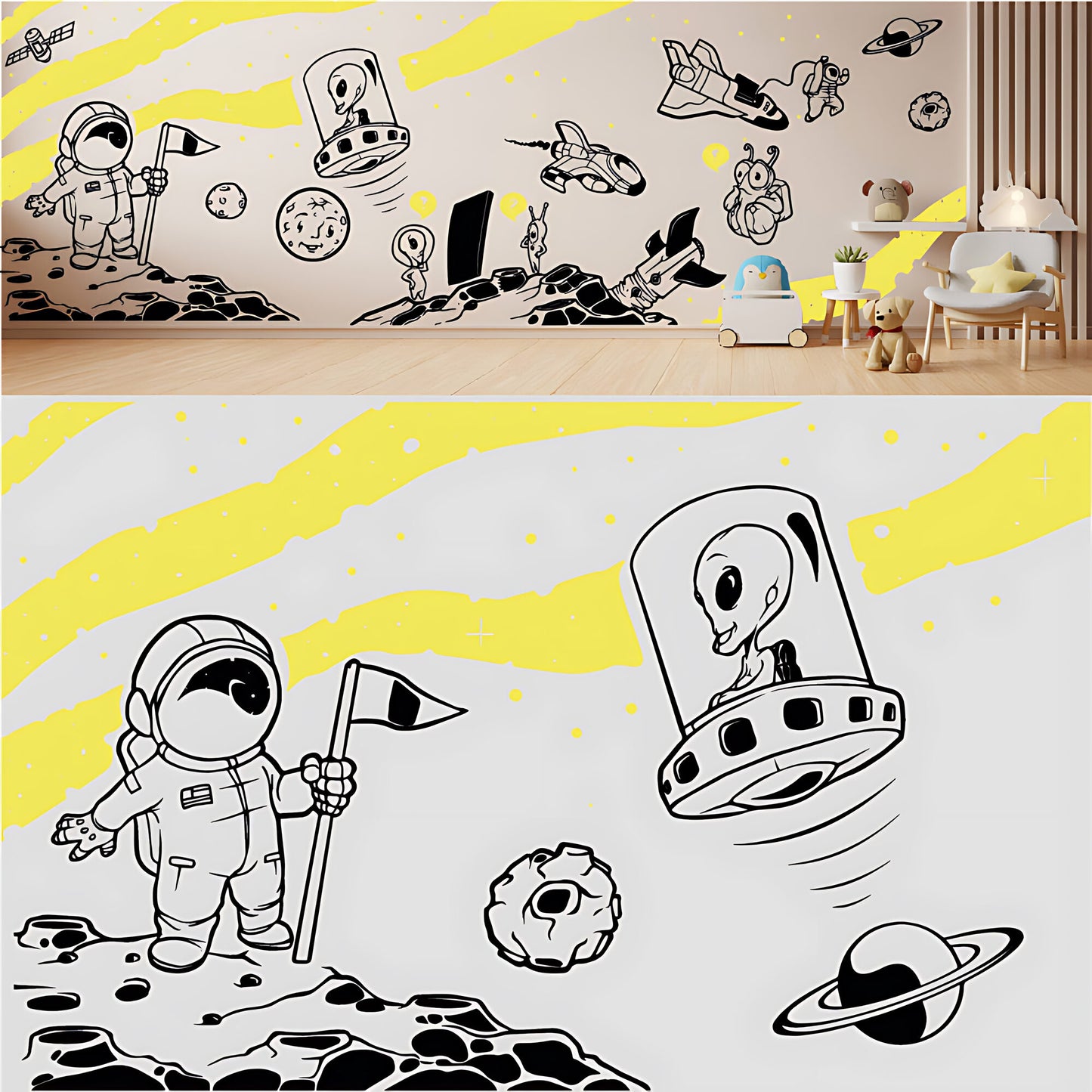 In Outer Space Complete Wall Mural – Kids Bedroom Vinyl Sticker Set