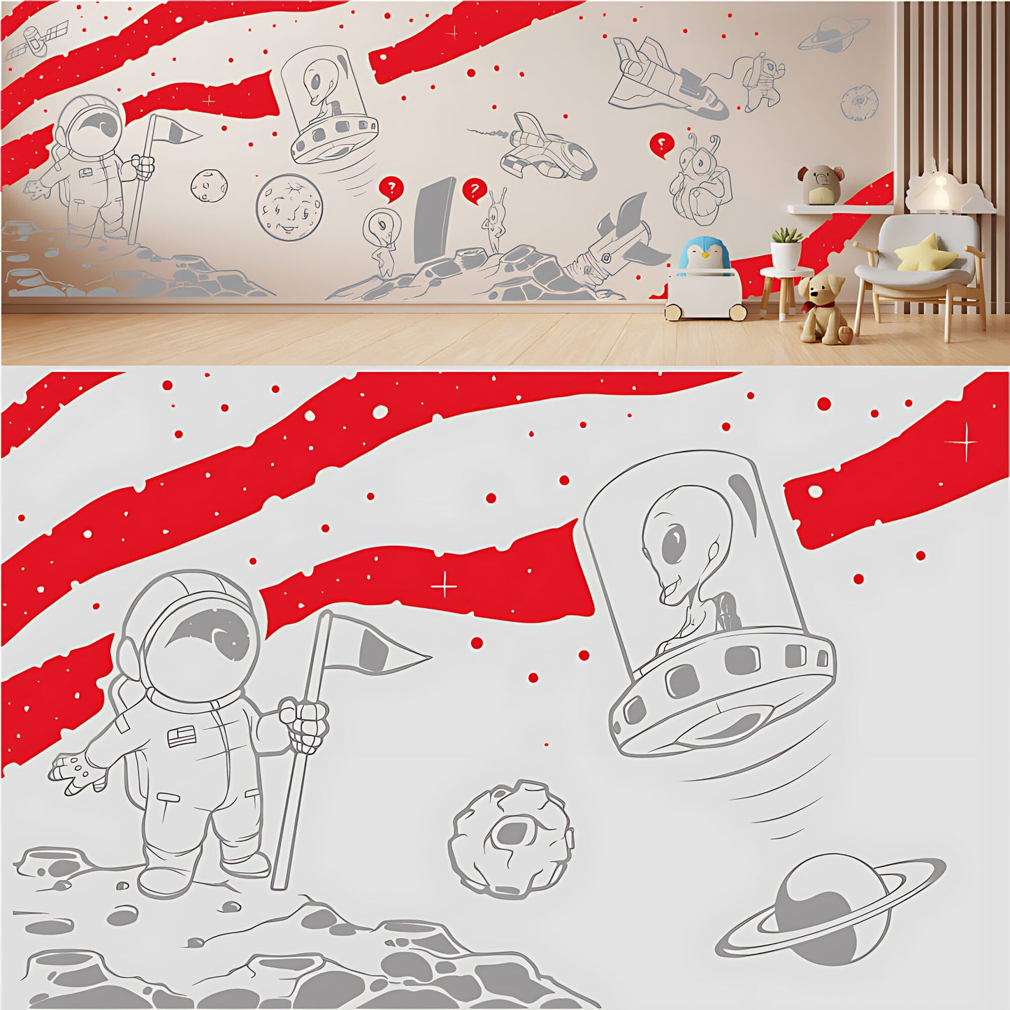 In Outer Space Complete Wall Mural – Kids Bedroom Vinyl Sticker Set