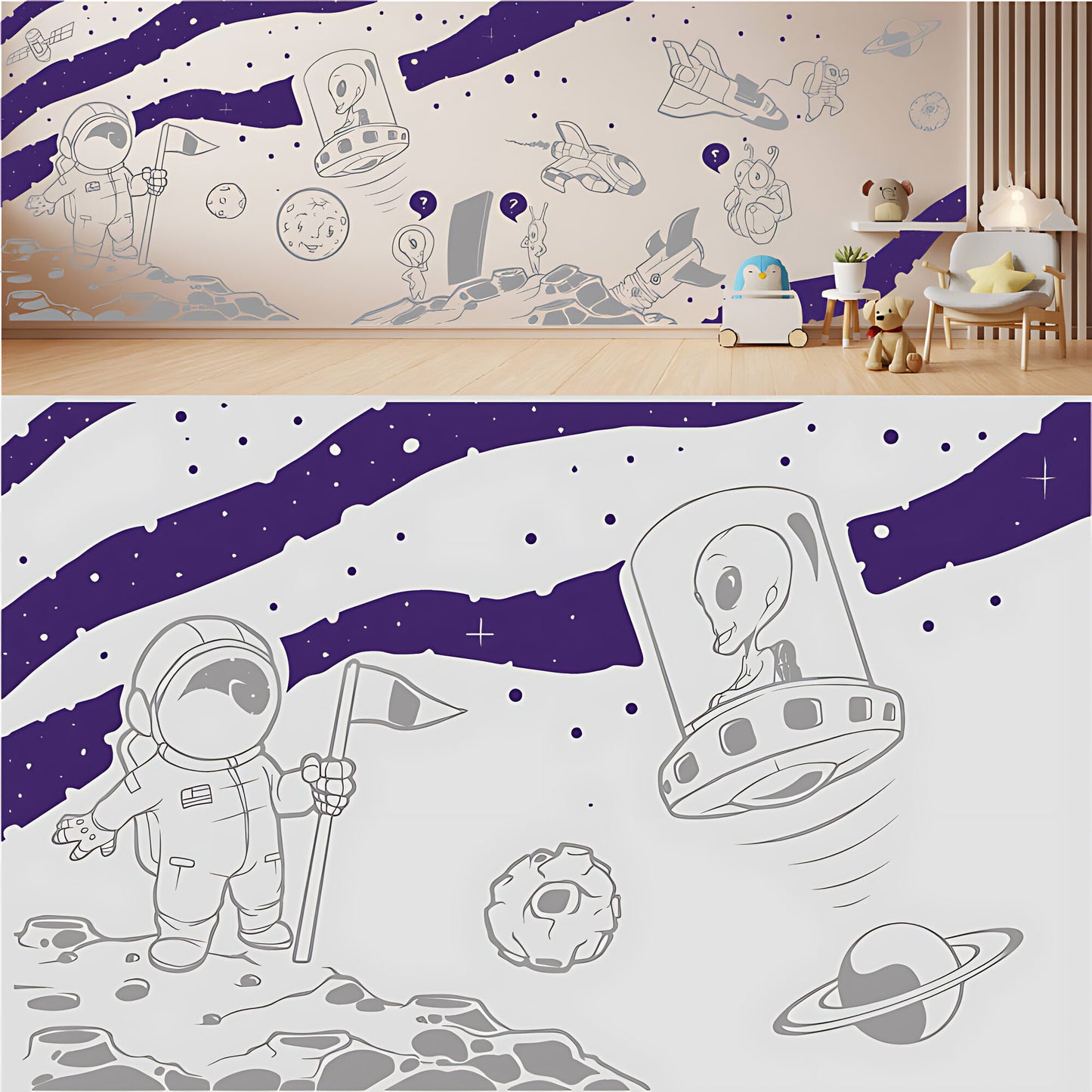 In Outer Space Complete Wall Mural – Kids Bedroom Vinyl Sticker Set