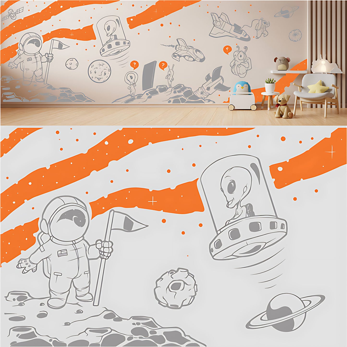 In Outer Space Complete Wall Mural – Kids Bedroom Vinyl Sticker Set