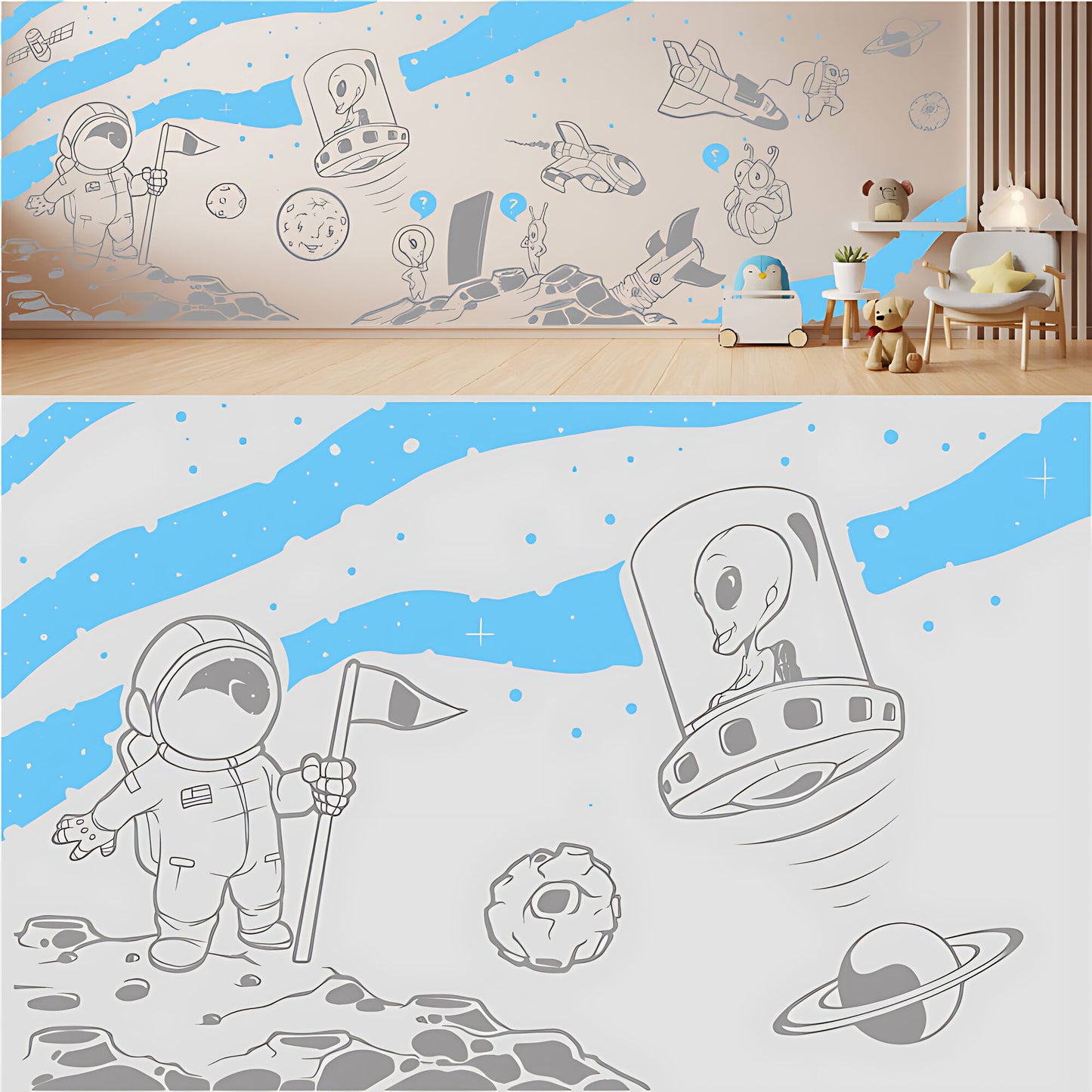 In Outer Space Complete Wall Mural – Kids Bedroom Vinyl Sticker Set