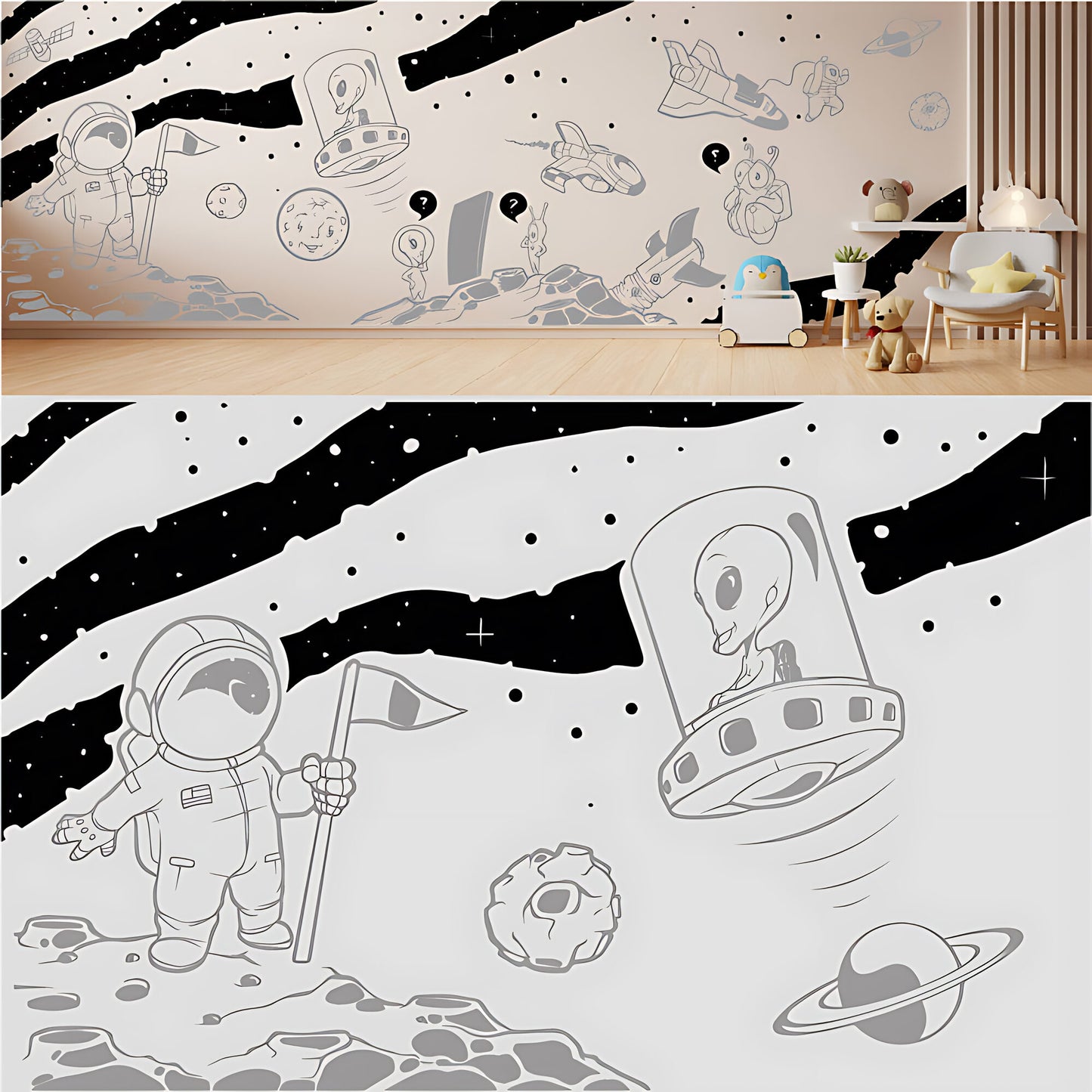 In Outer Space Complete Wall Mural – Kids Bedroom Vinyl Sticker Set