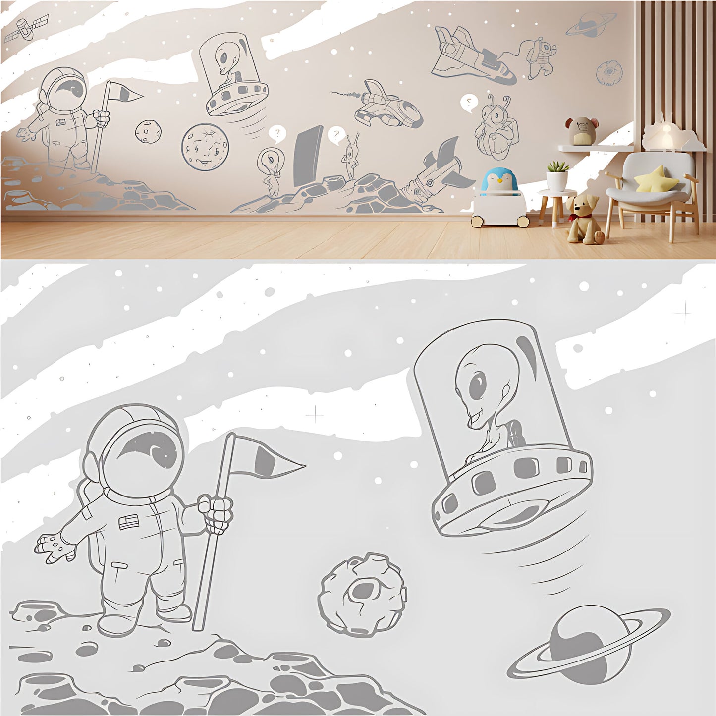 In Outer Space Complete Wall Mural – Kids Bedroom Vinyl Sticker Set