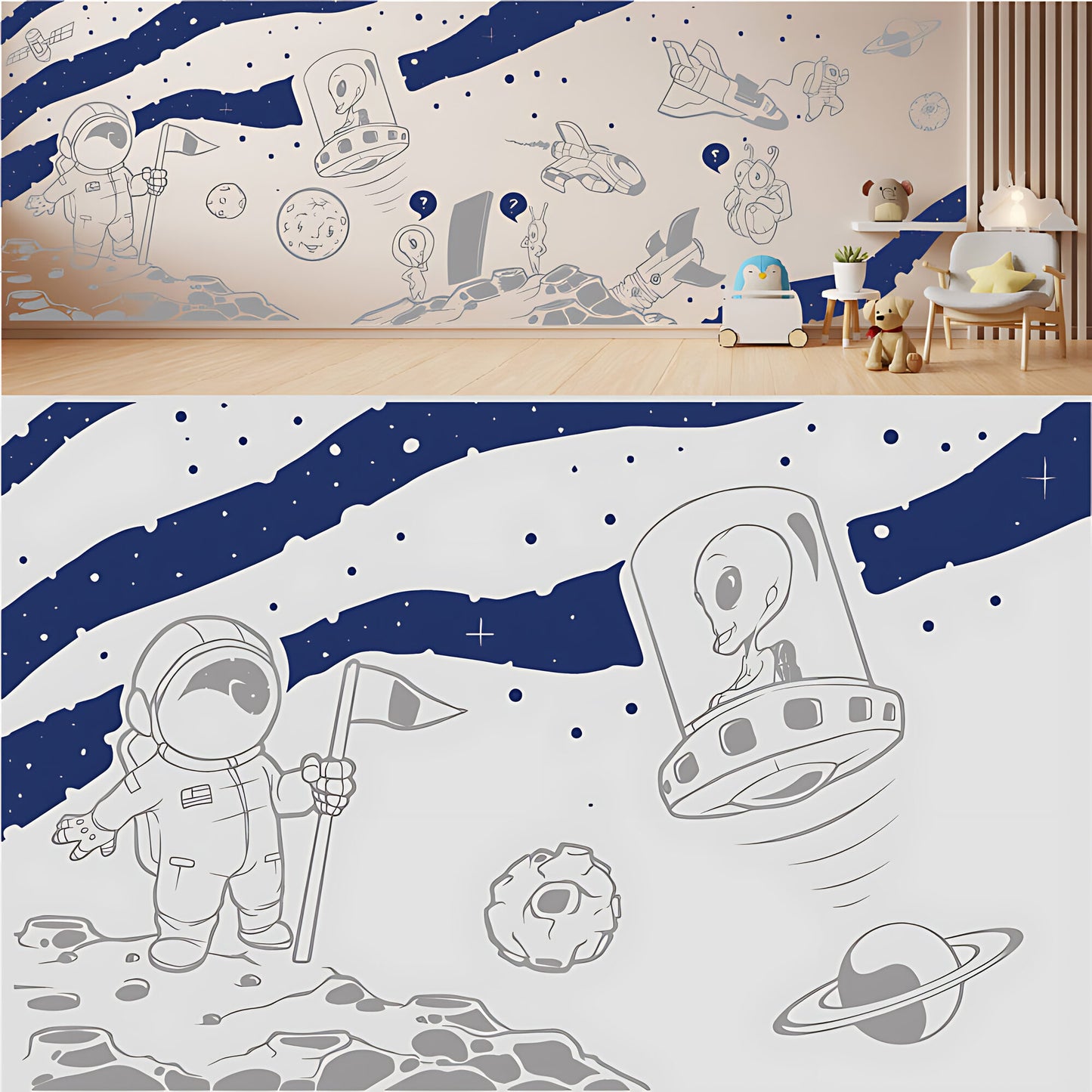 In Outer Space Complete Wall Mural – Kids Bedroom Vinyl Sticker Set