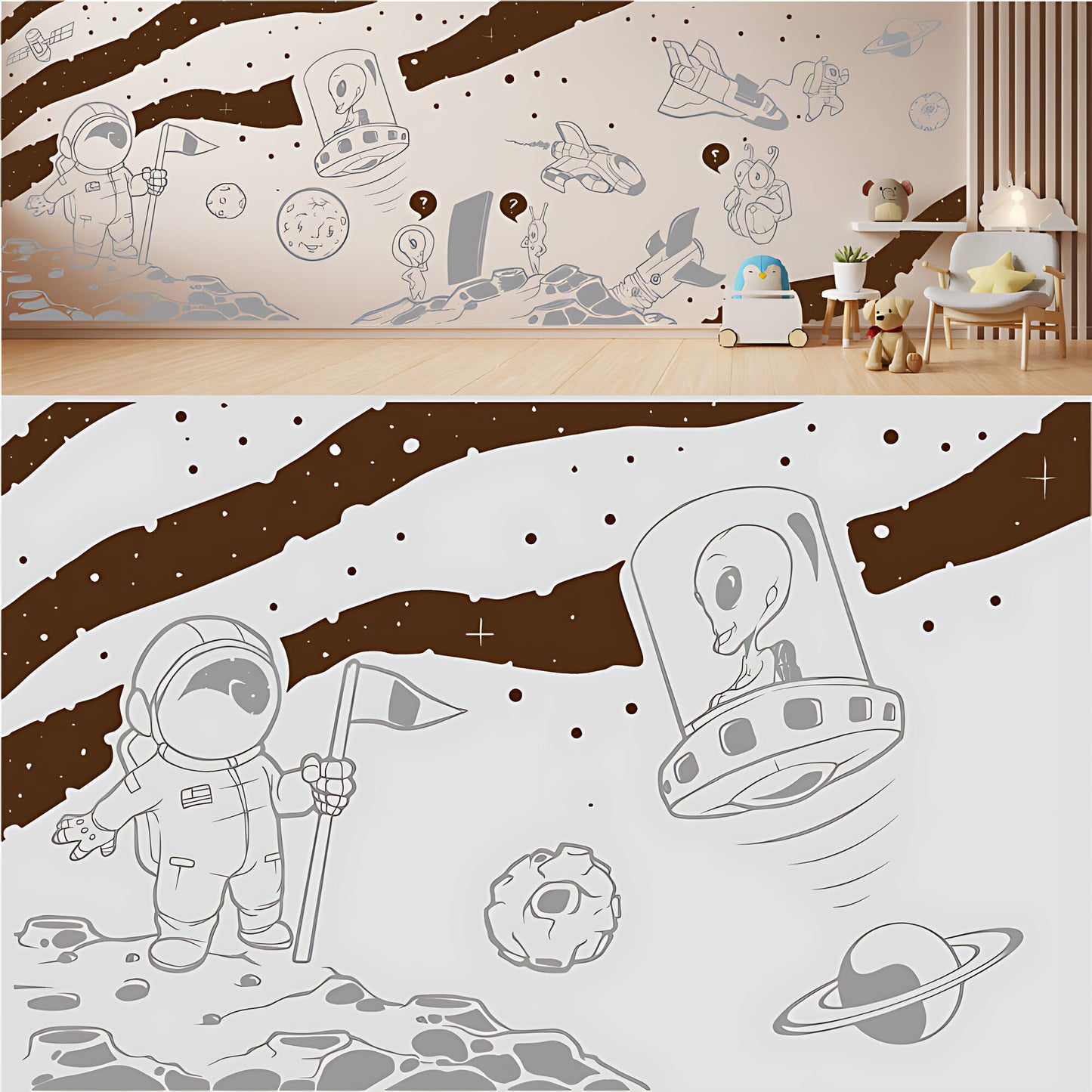 In Outer Space Complete Wall Mural – Kids Bedroom Vinyl Sticker Set