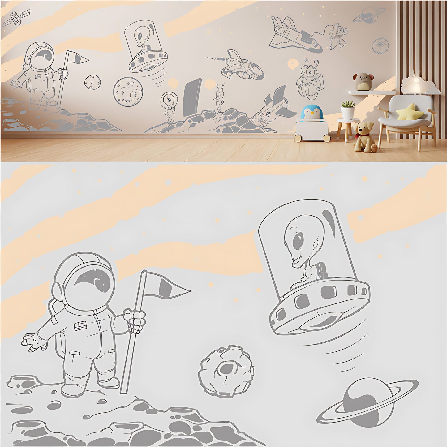 In Outer Space Complete Wall Mural – Kids Bedroom Vinyl Sticker Set