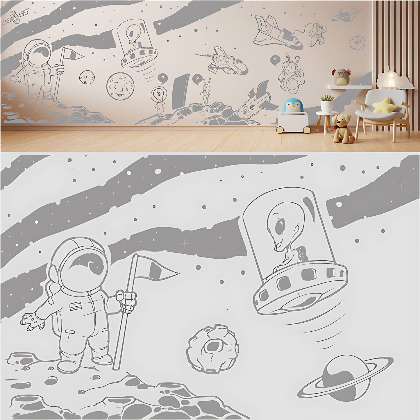 In Outer Space Complete Wall Mural – Kids Bedroom Vinyl Sticker Set