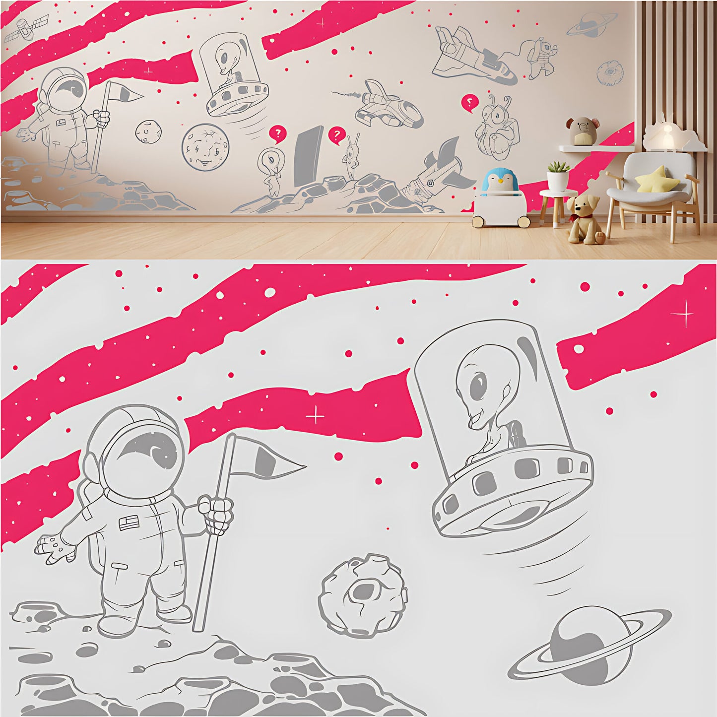 In Outer Space Complete Wall Mural – Kids Bedroom Vinyl Sticker Set