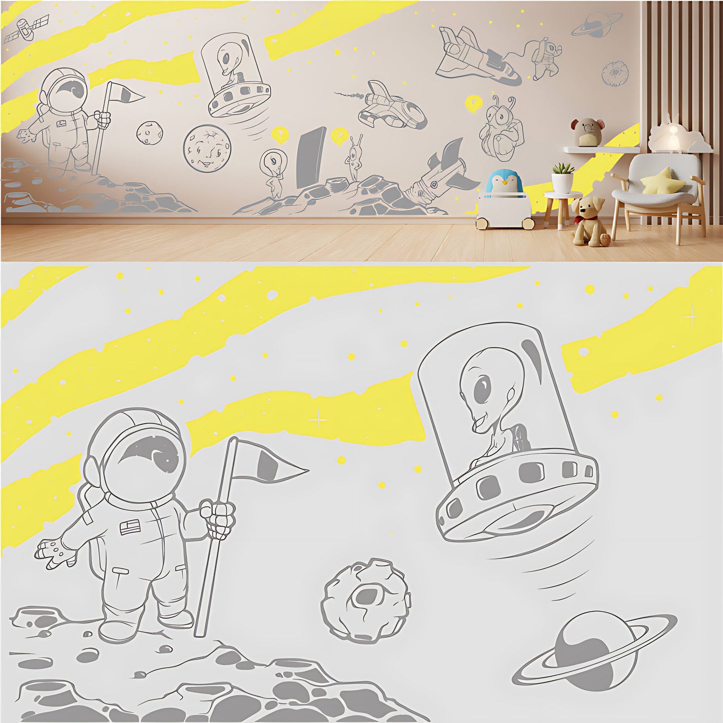 In Outer Space Complete Wall Mural – Kids Bedroom Vinyl Sticker Set