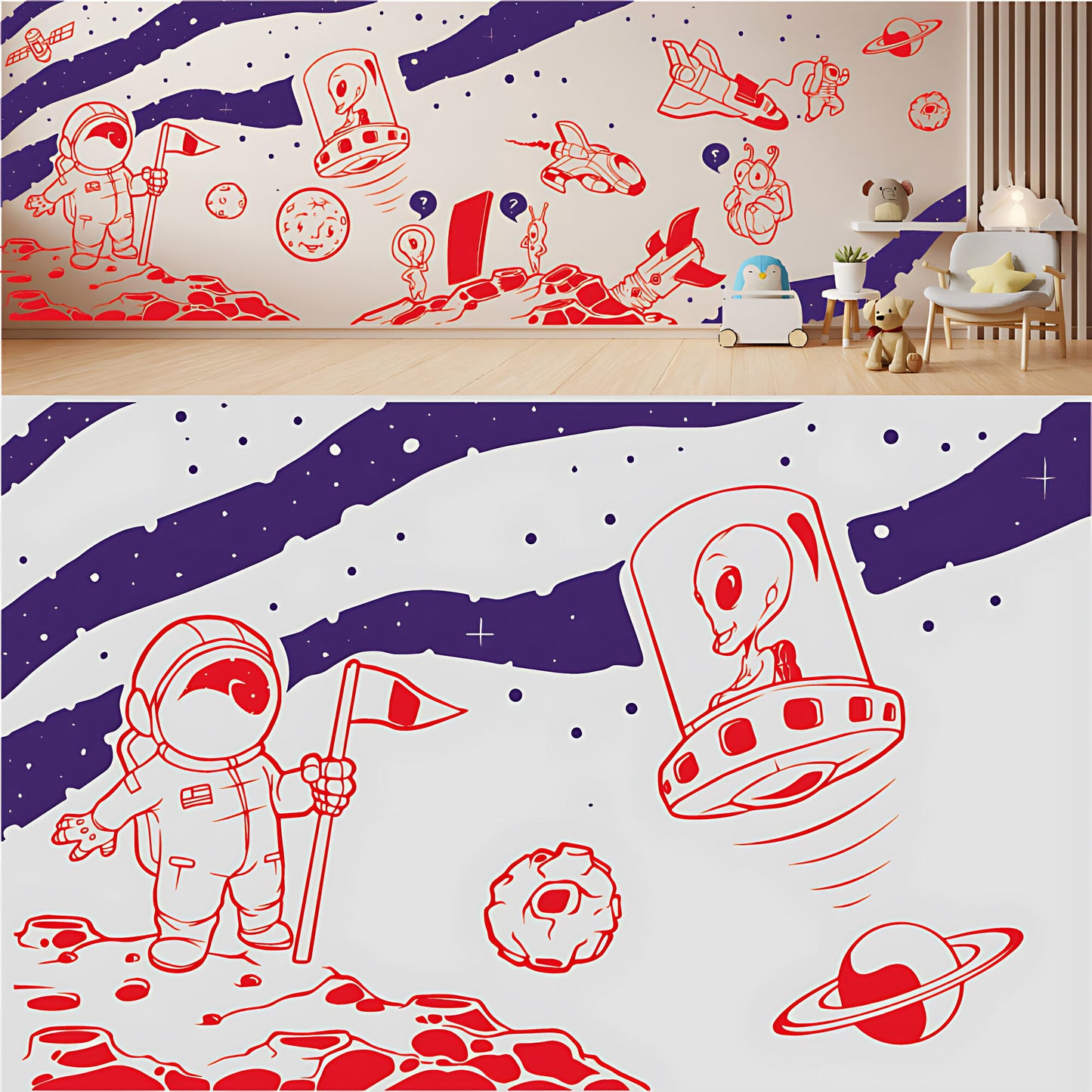 In Outer Space Complete Wall Mural – Kids Bedroom Vinyl Sticker Set