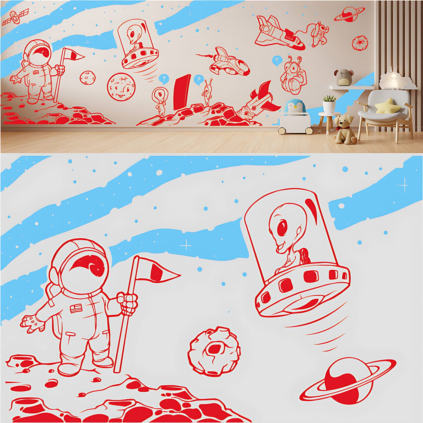 In Outer Space Complete Wall Mural – Kids Bedroom Vinyl Sticker Set