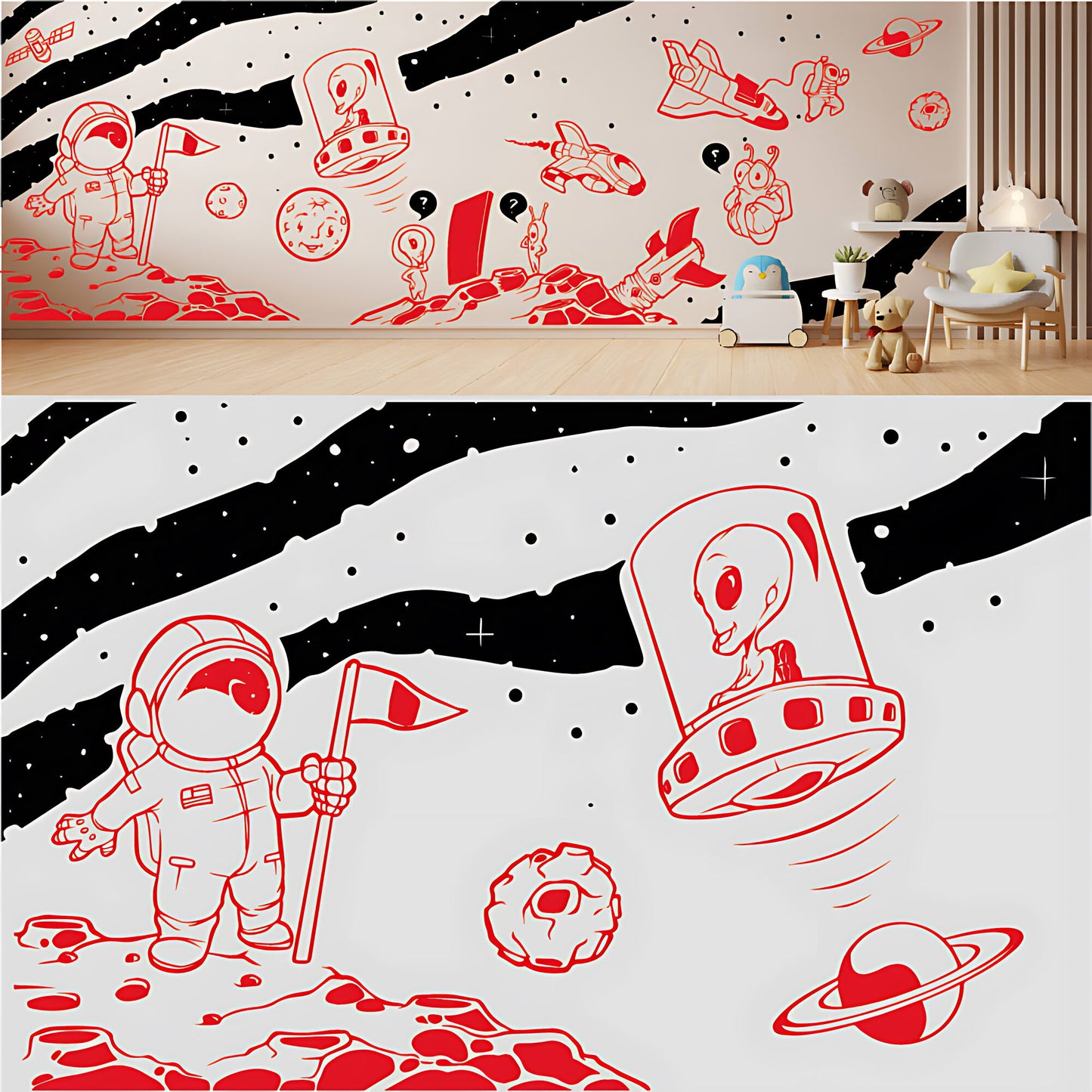 In Outer Space Complete Wall Mural – Kids Bedroom Vinyl Sticker Set