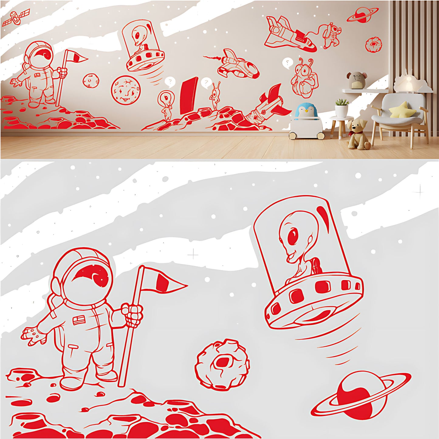 In Outer Space Complete Wall Mural – Kids Bedroom Vinyl Sticker Set