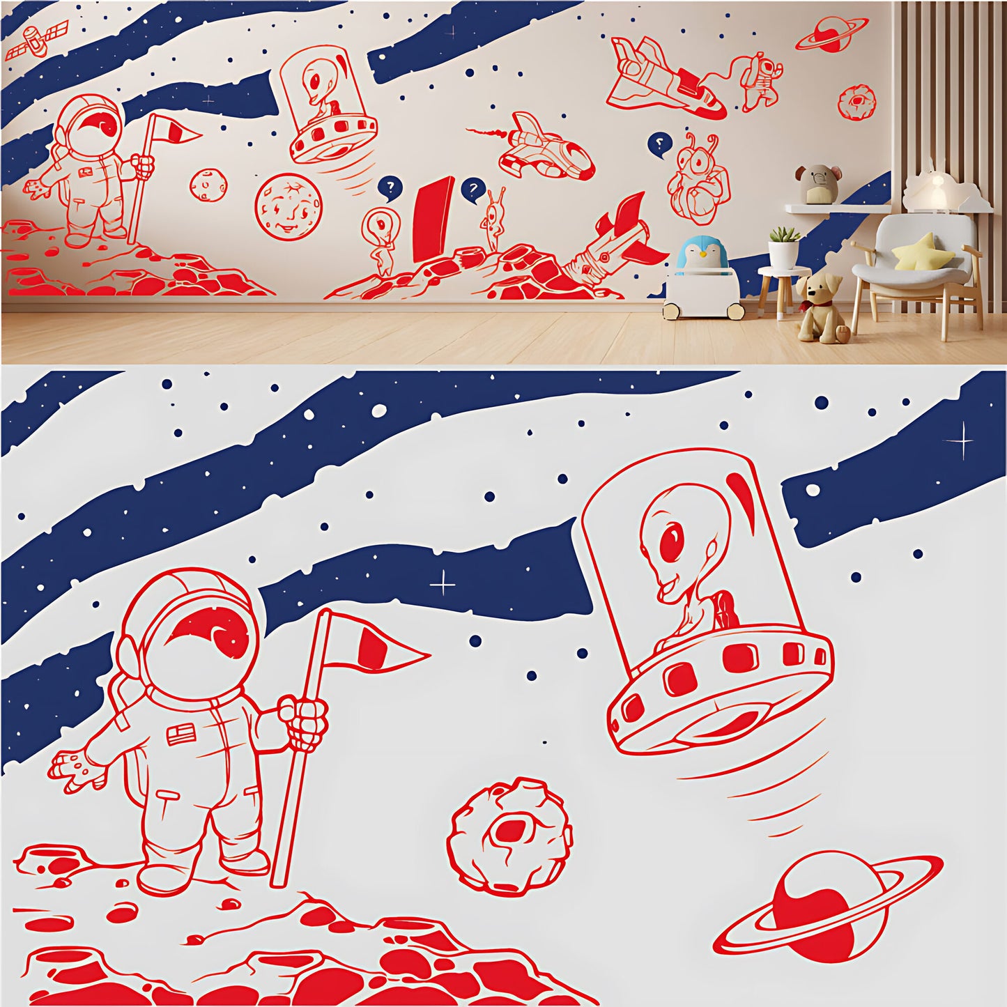 In Outer Space Complete Wall Mural – Kids Bedroom Vinyl Sticker Set