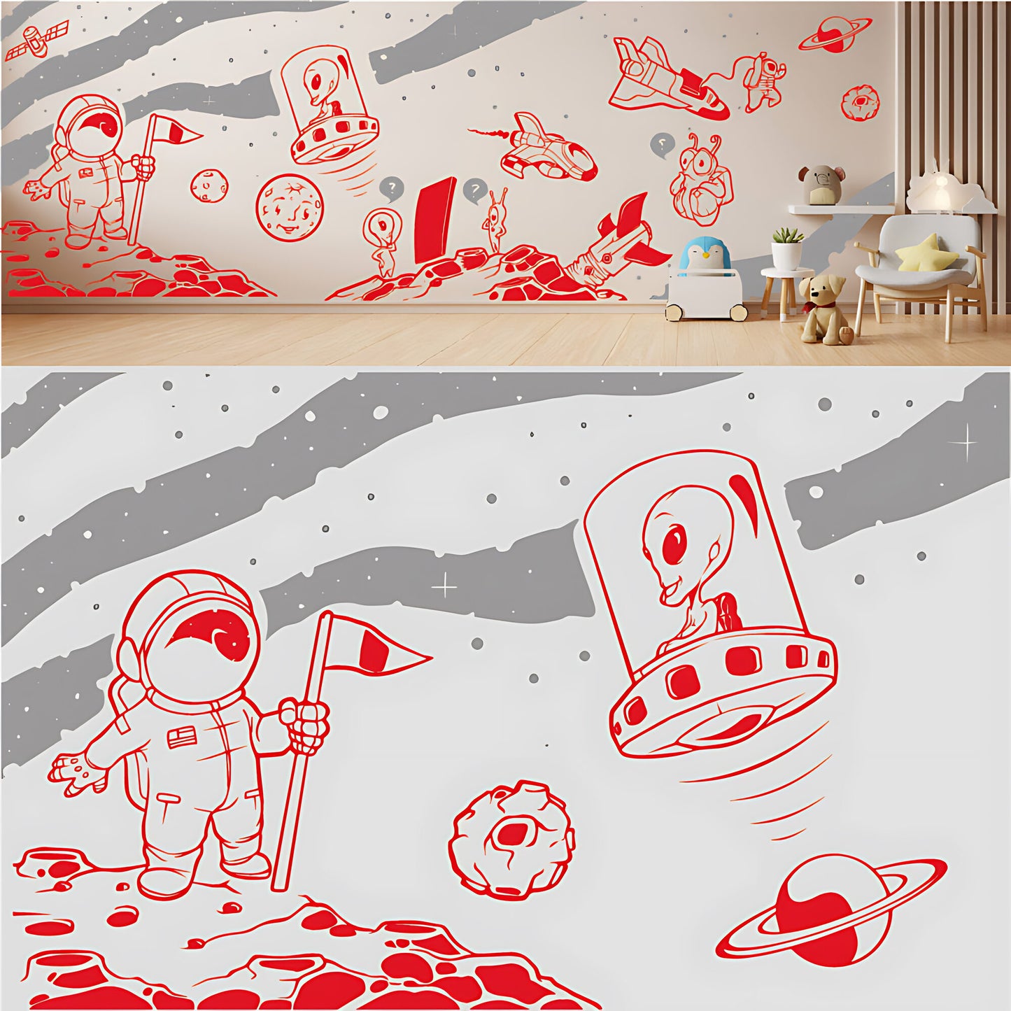 In Outer Space Complete Wall Mural – Kids Bedroom Vinyl Sticker Set