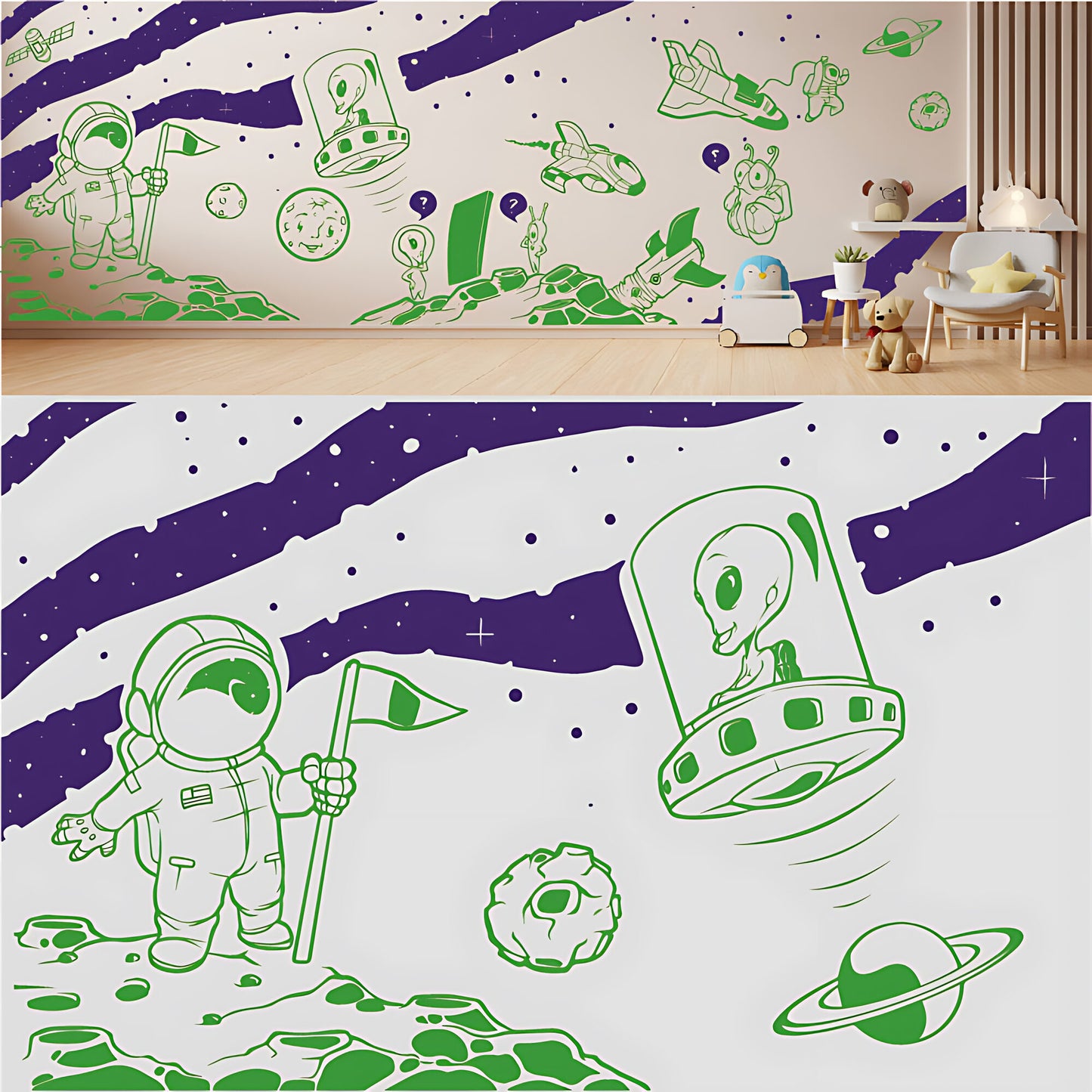 In Outer Space Complete Wall Mural – Kids Bedroom Vinyl Sticker Set