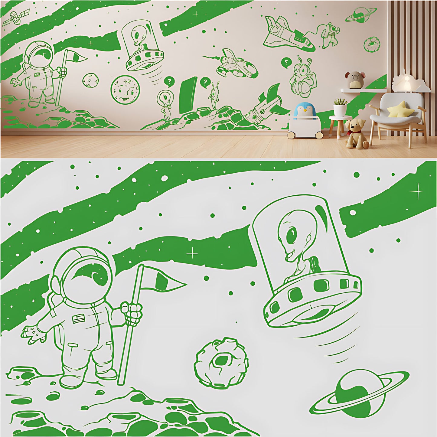 In Outer Space Complete Wall Mural – Kids Bedroom Vinyl Sticker Set