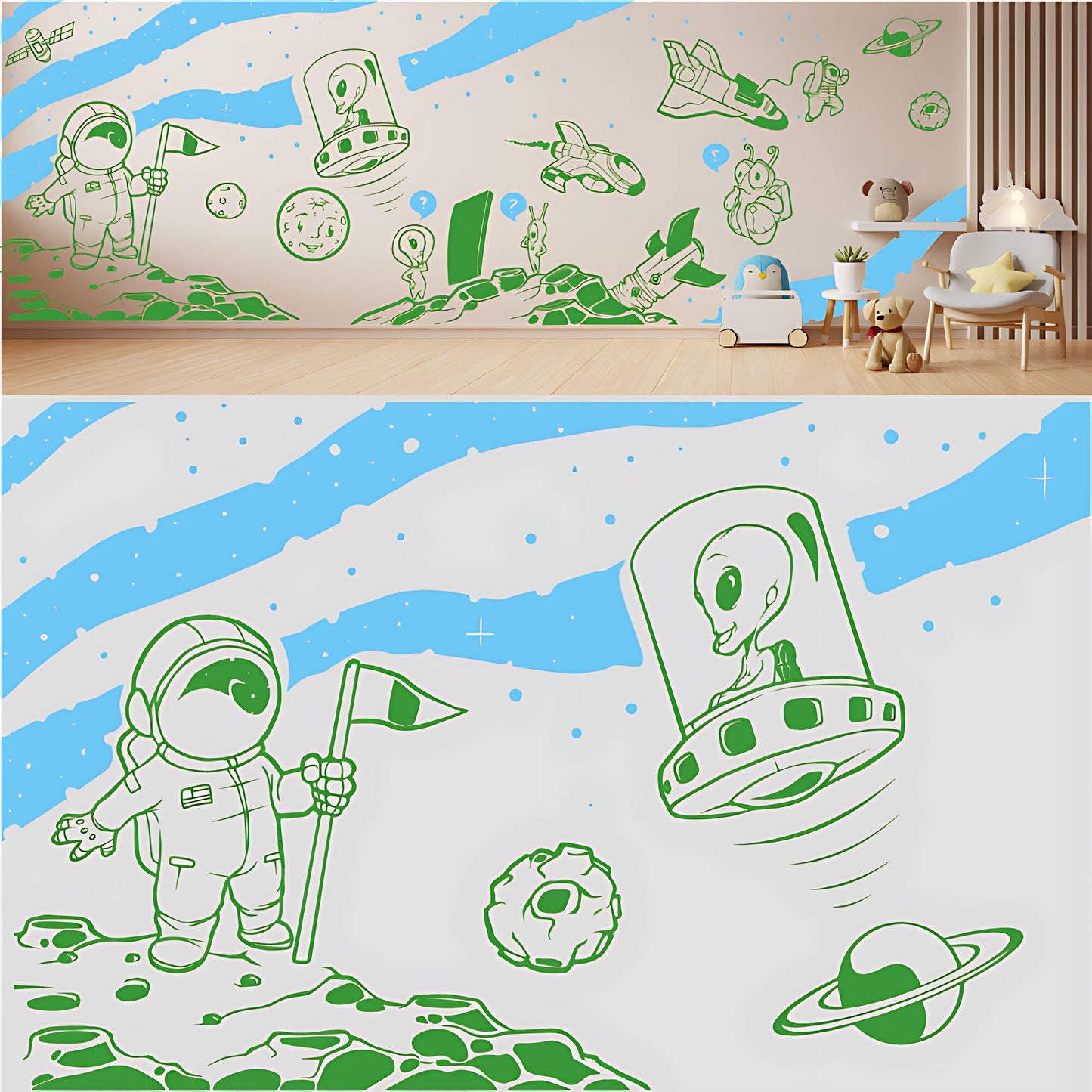 In Outer Space Complete Wall Mural – Kids Bedroom Vinyl Sticker Set
