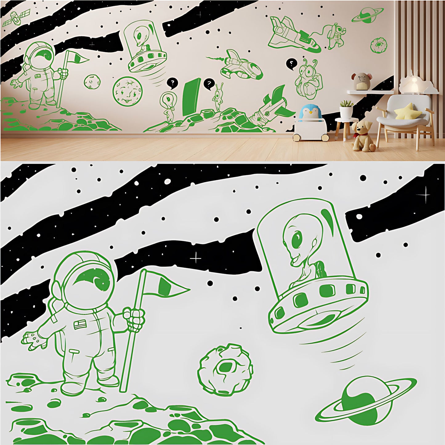 In Outer Space Complete Wall Mural – Kids Bedroom Vinyl Sticker Set