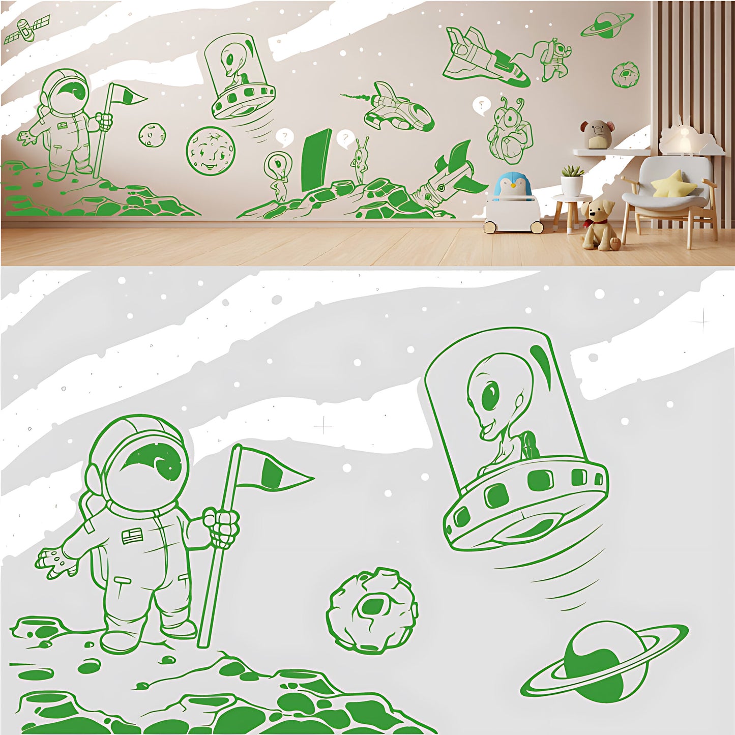 In Outer Space Complete Wall Mural – Kids Bedroom Vinyl Sticker Set