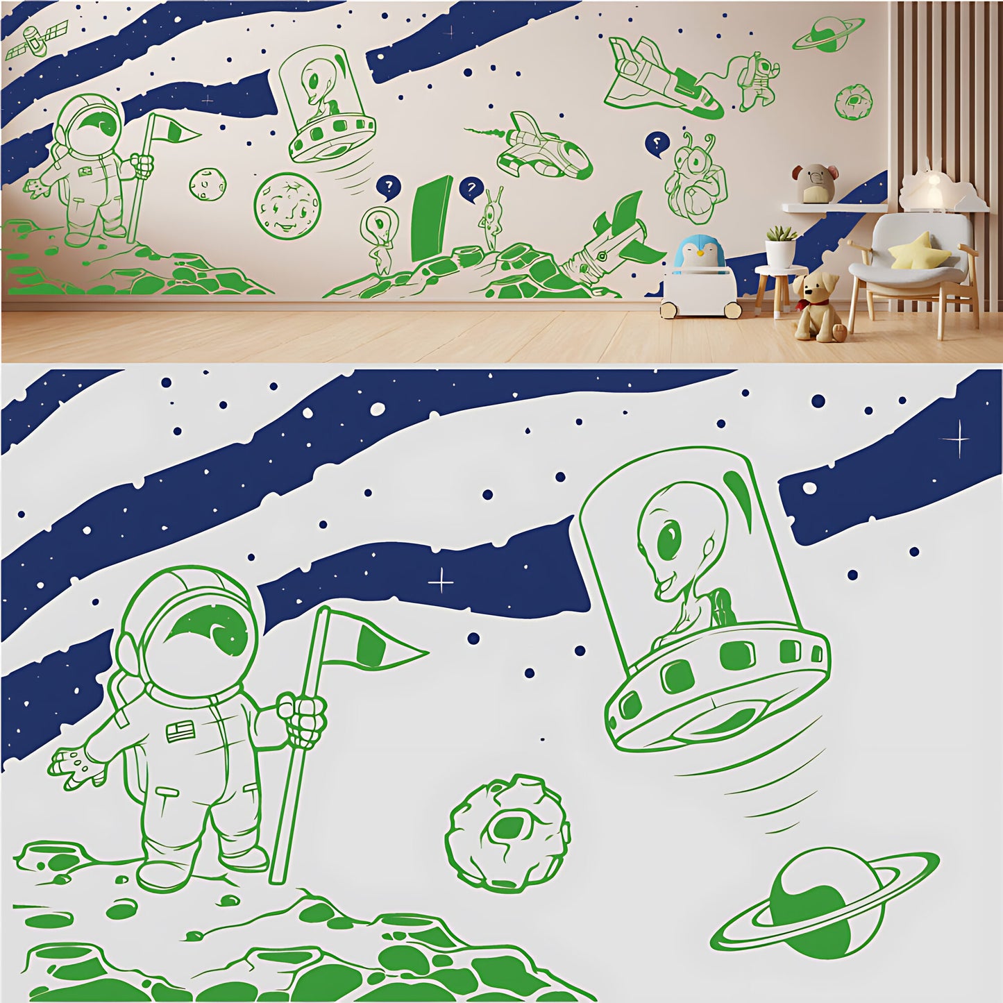 In Outer Space Complete Wall Mural – Kids Bedroom Vinyl Sticker Set