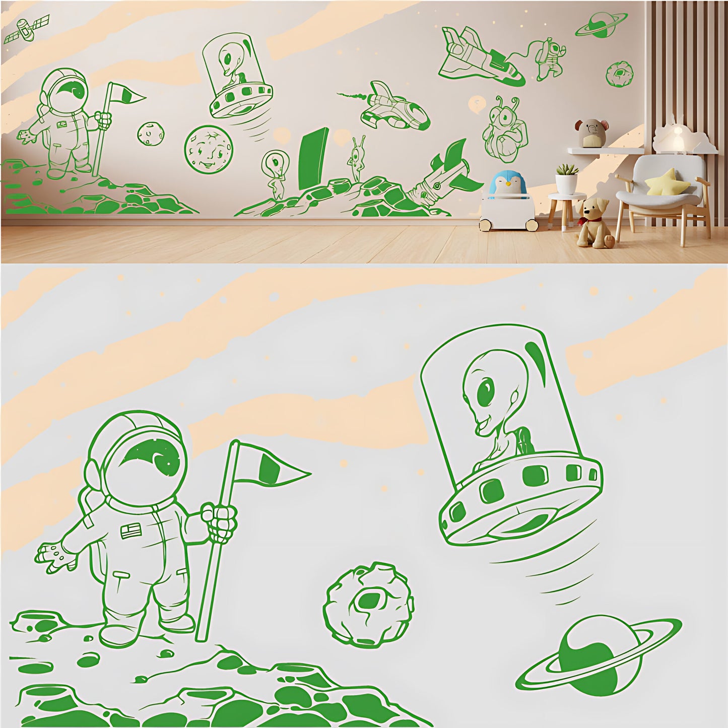 In Outer Space Complete Wall Mural – Kids Bedroom Vinyl Sticker Set