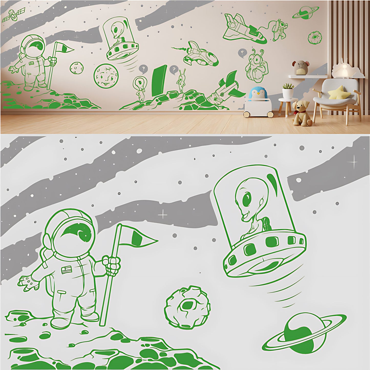 In Outer Space Complete Wall Mural – Kids Bedroom Vinyl Sticker Set