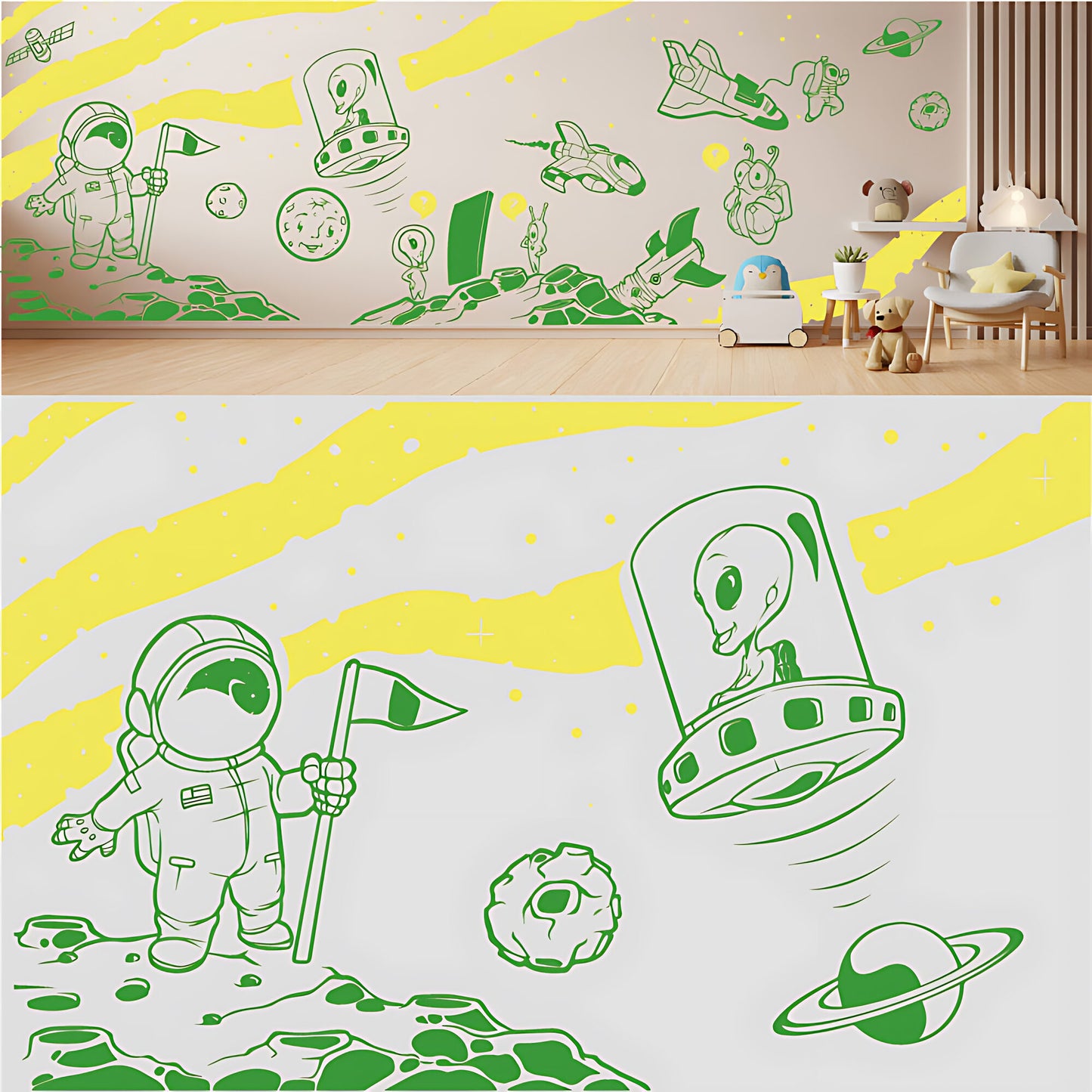 In Outer Space Complete Wall Mural – Kids Bedroom Vinyl Sticker Set