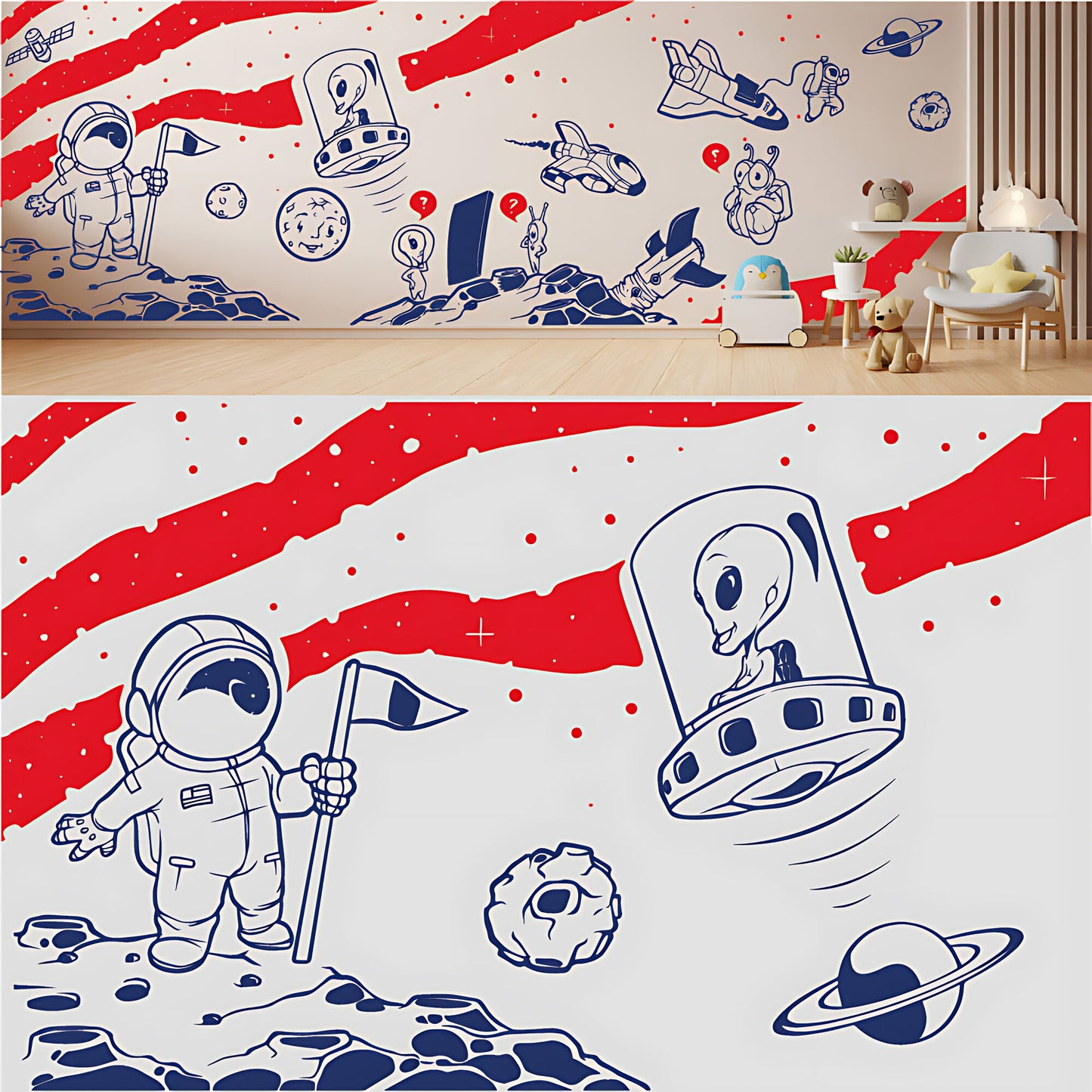 In Outer Space Complete Wall Mural – Kids Bedroom Vinyl Sticker Set
