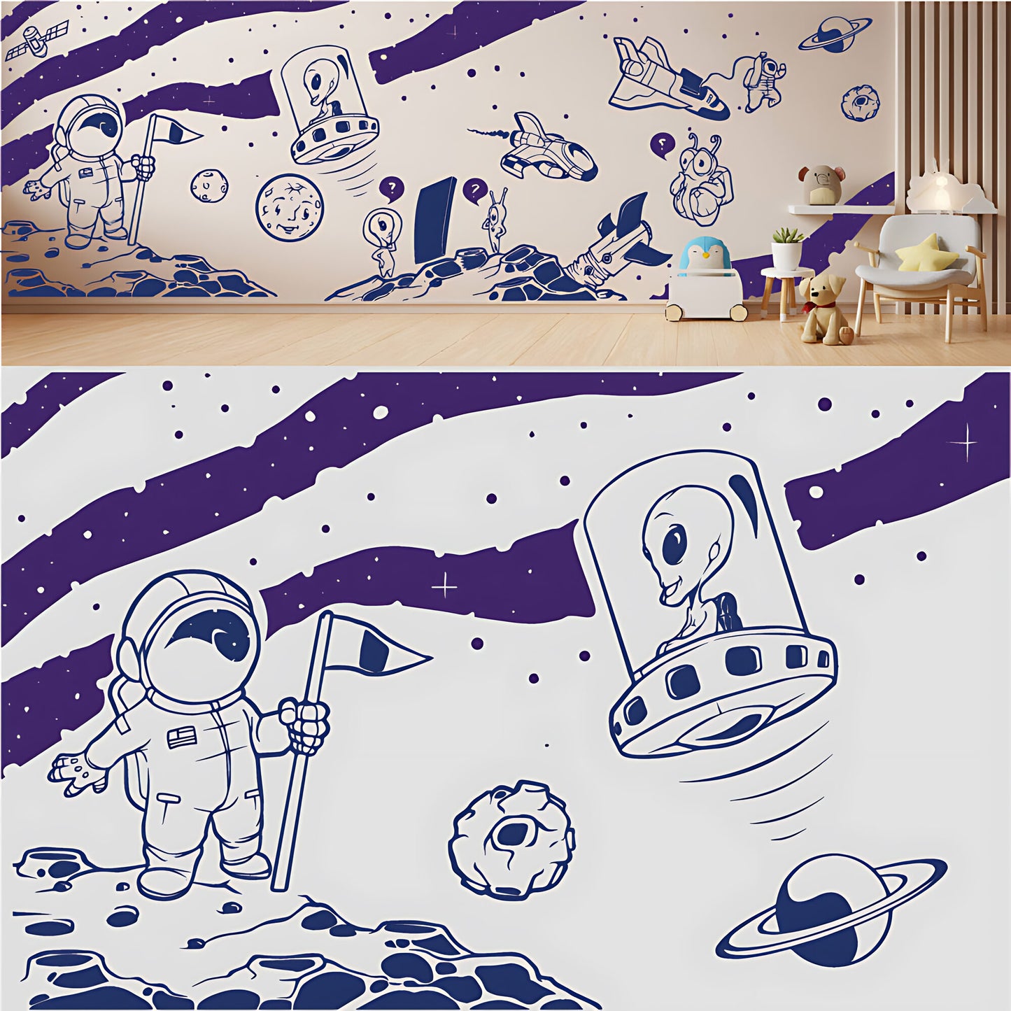 In Outer Space Complete Wall Mural – Kids Bedroom Vinyl Sticker Set