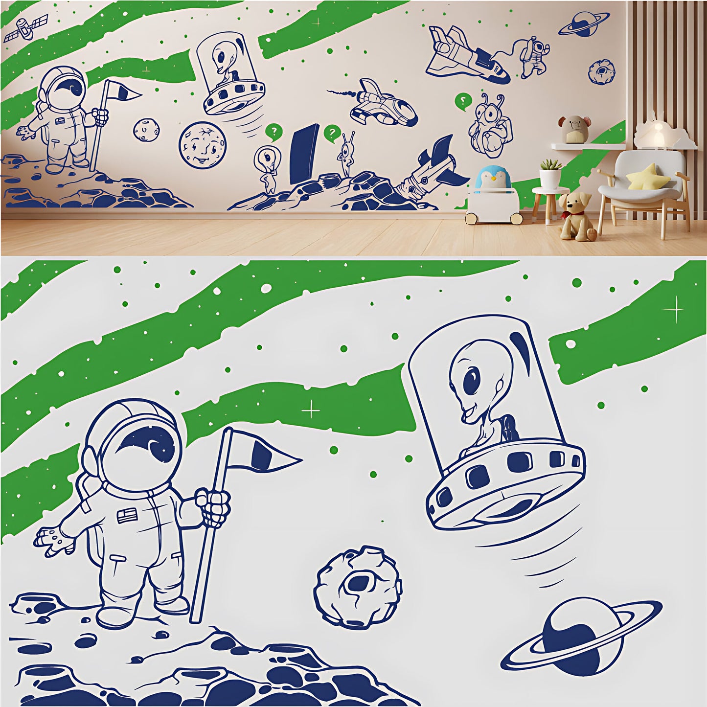 In Outer Space Complete Wall Mural – Kids Bedroom Vinyl Sticker Set