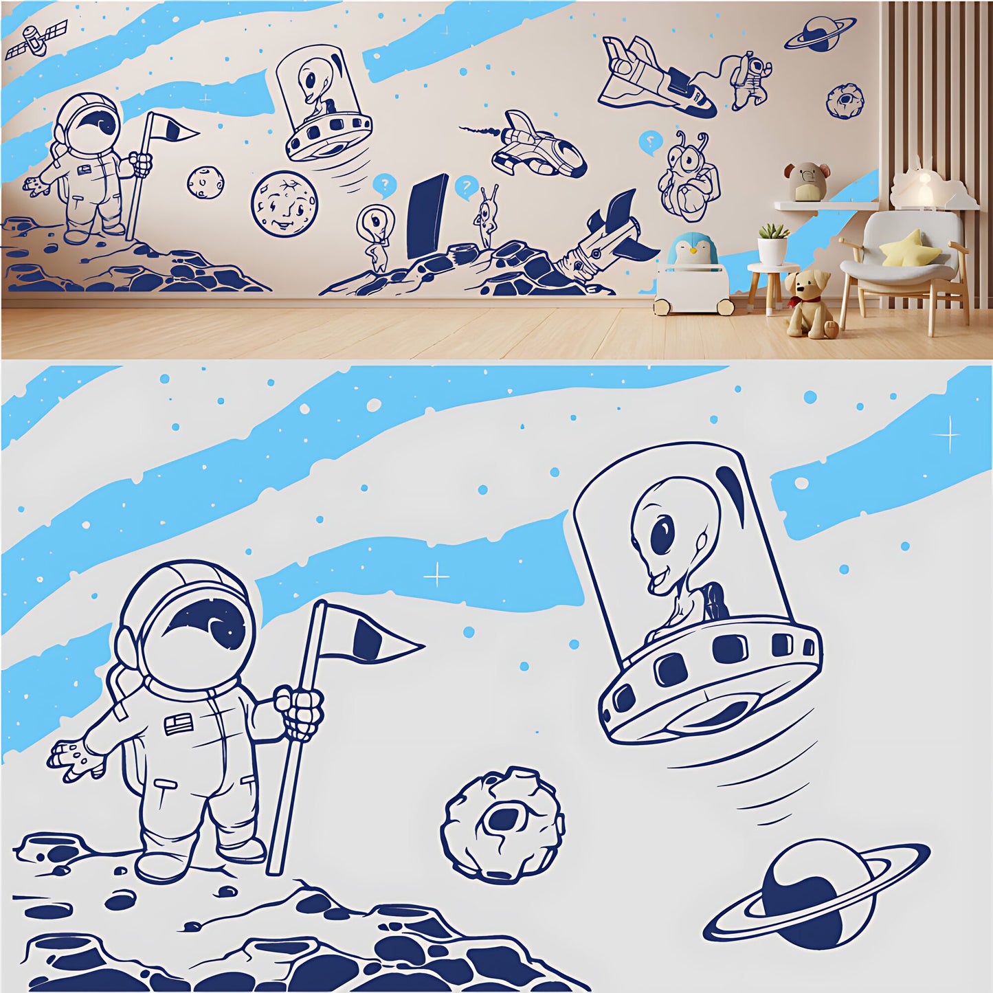 In Outer Space Complete Wall Mural – Kids Bedroom Vinyl Sticker Set